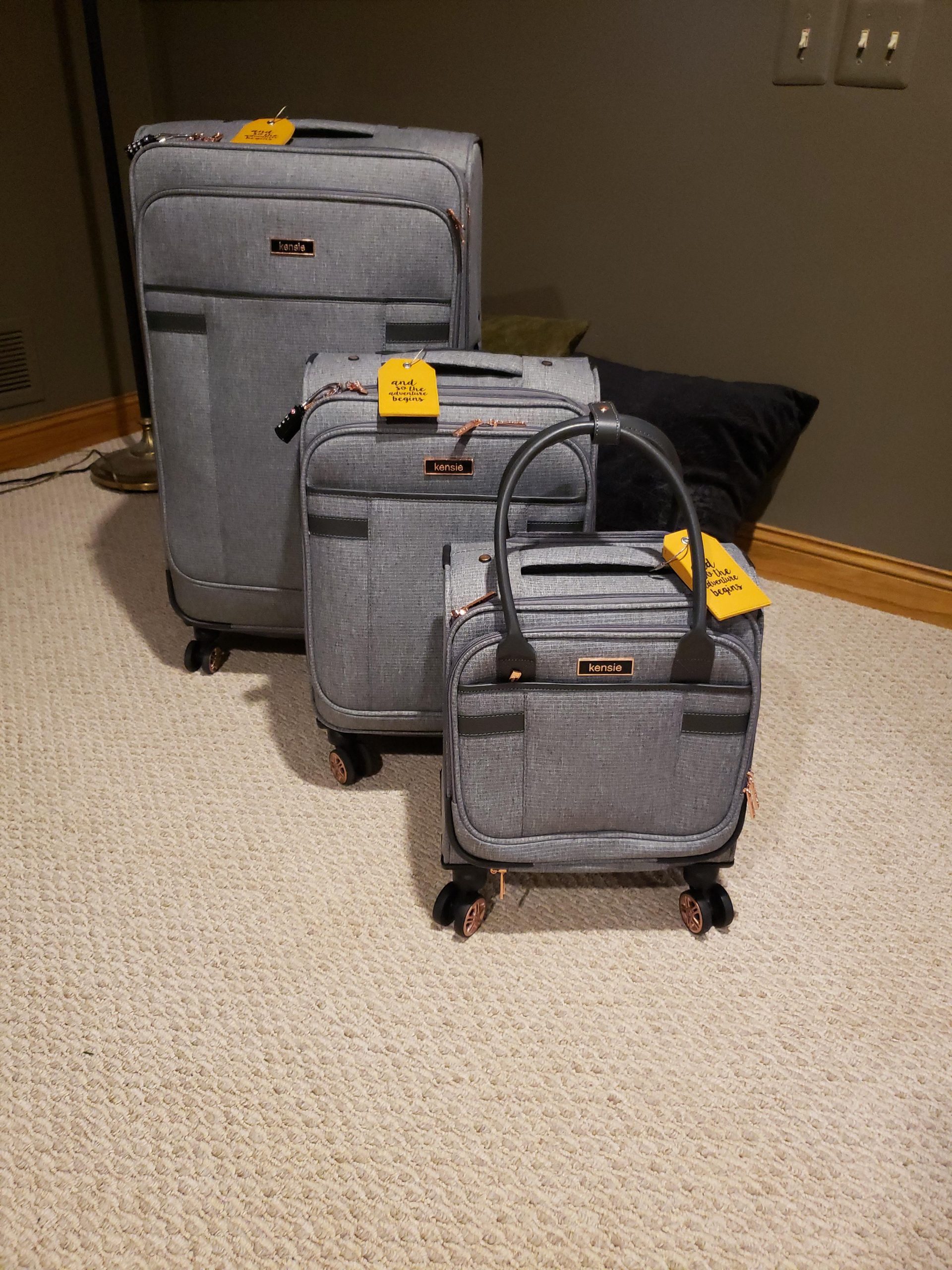 kensie Hudson Softside 3-Piece Spinner Luggage Set, Heather Gray customer photo 2