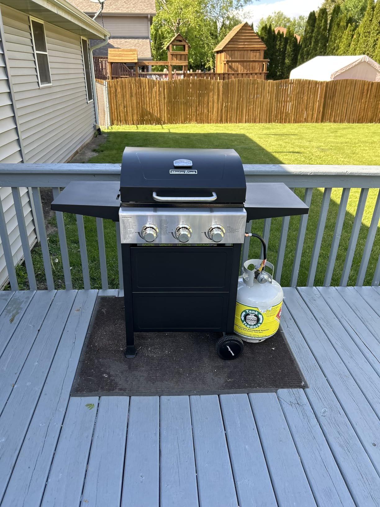 MASTER COOK 3 Burner BBQ Propane Gas Grill, 472 Sq. In. Cooking Area, 30,000 BTU Stainless Steel Barbecue Grill with Two Foldable Shelves for Outdoor Patio, Backyard customer photo 2