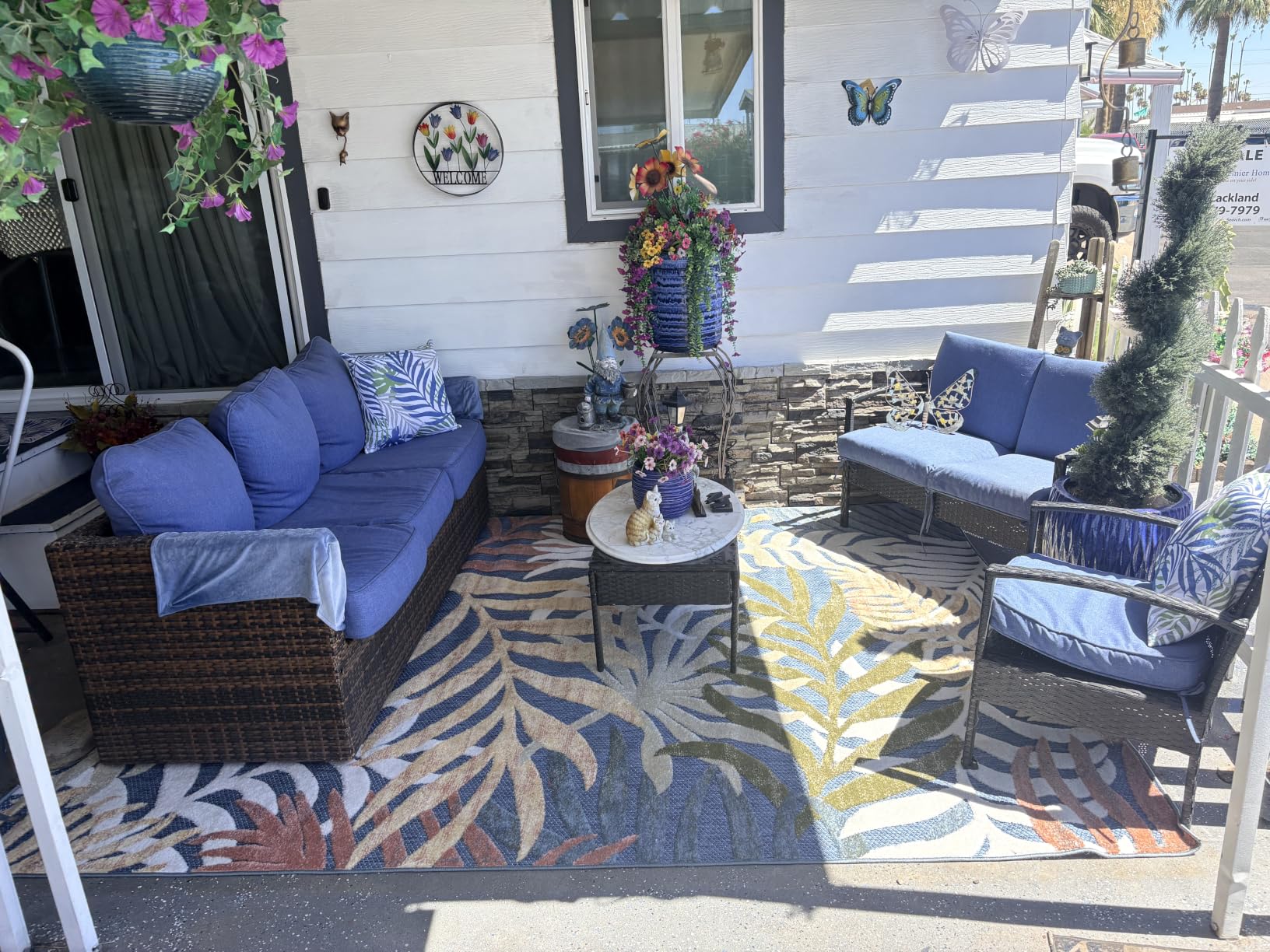 JONATHAN Y Tropics Palm Leaves Indoor Outdoor Area Rug 8X10 Gray/Blue | Ships Rolled, Durable Flat Weave, Lays Flat for Backyard, Patio, Porch, Easy-Cleaning, High Traffic, Pet-Friendly, Non-Shedding customer photo 2
