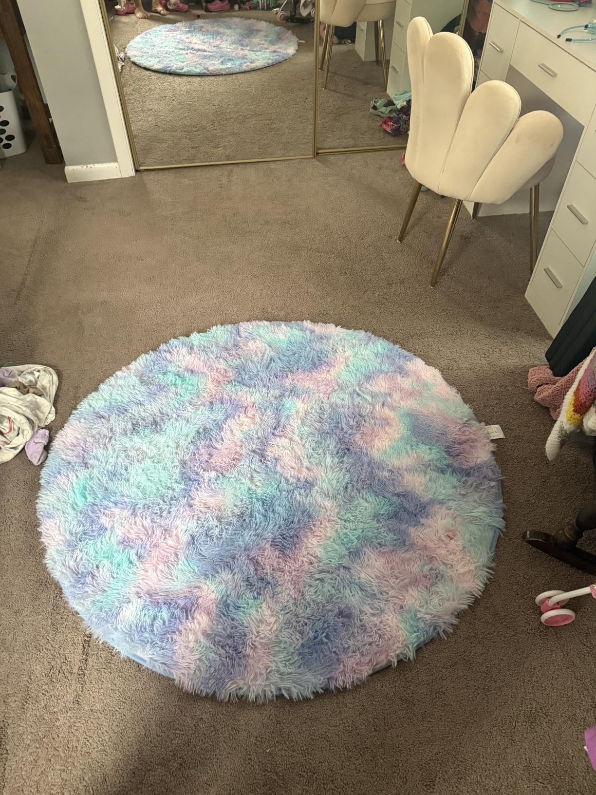 Amdrebio Pink Circle Round Fluffy Area Rug 4Ft for Girls Bedroom Kids Room | Fuzzy Shag Plush Furry Carpet, Nursery Classroom Dorm Office Playroom Decor, Cute Princess Aesthetic, Baby Toddler Corner customer photo 1