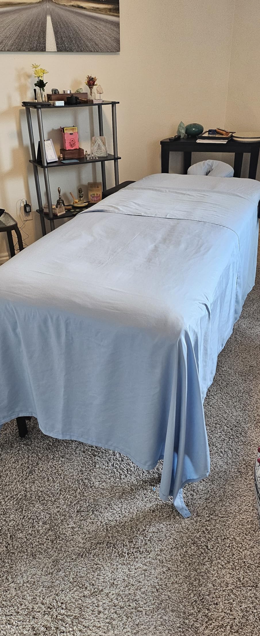 Saloniture Professional Portable Lightweight Bi-Fold Memory Foam Massage Table with Reiki Panels - Includes Headrest, Face Cradle, Armrests and Carrying Case - Black customer photo 1