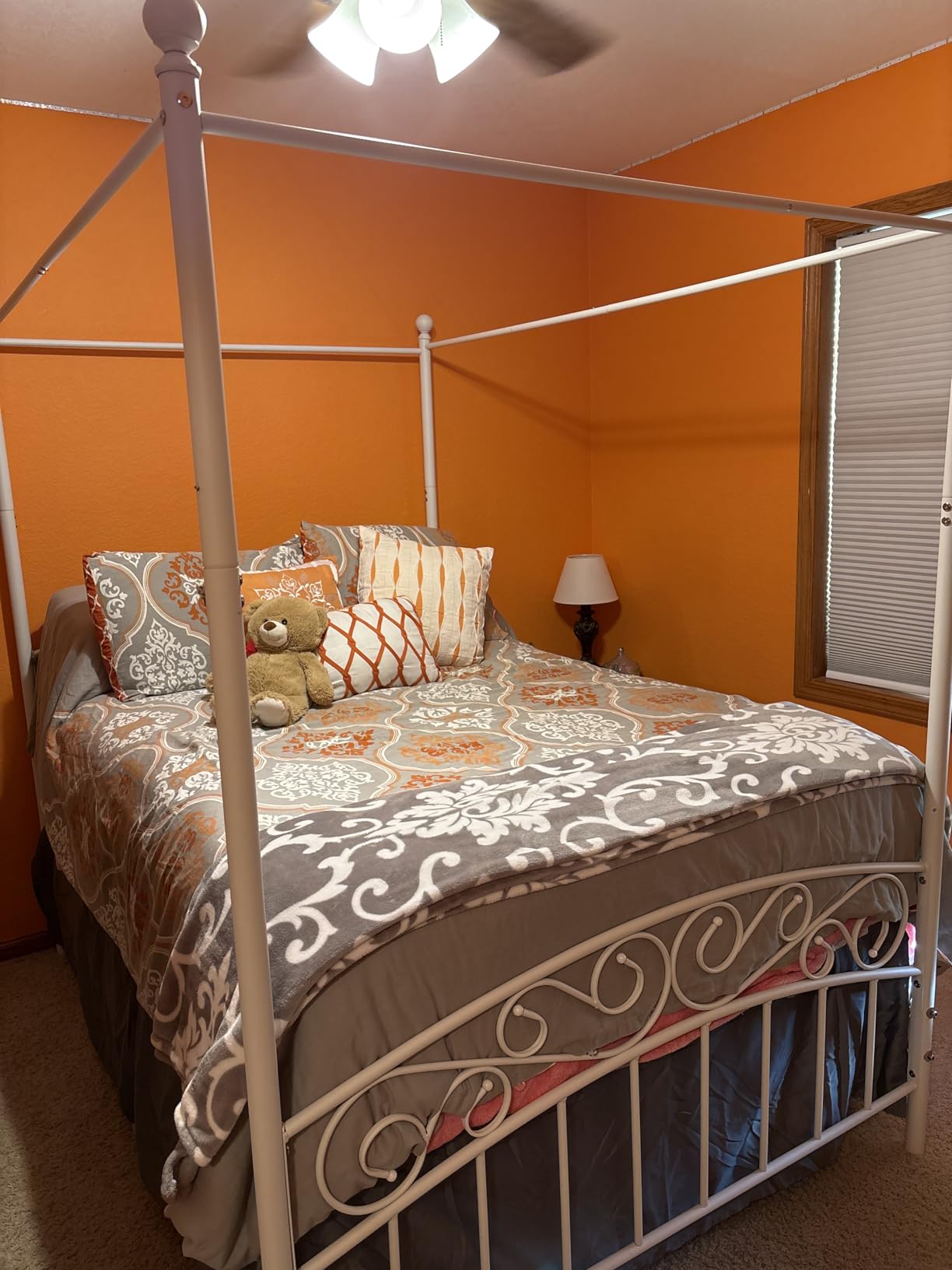 Metal Canopy Bed Frame Four-Poster, Full, White | Headboard & Footboard, Mattress Foundation, Sturdy Slatted Structure, No Box Spring Needed, Easy Assembly customer photo 1