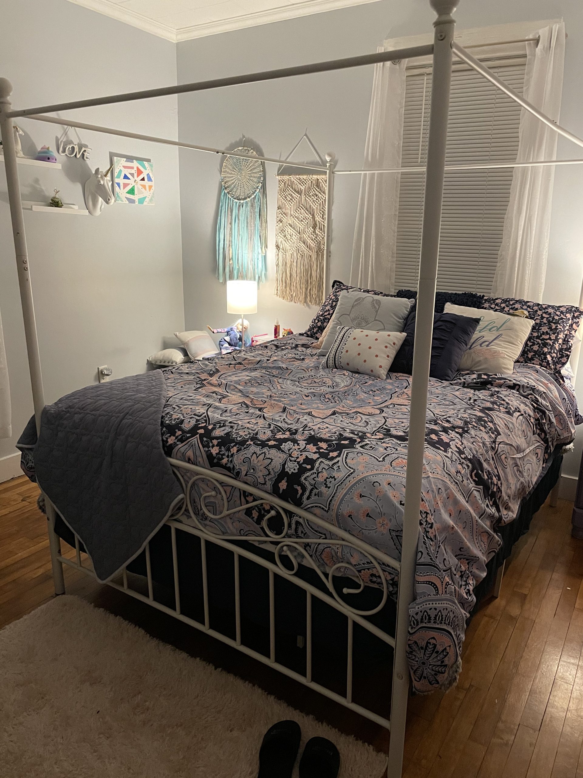Metal Canopy Bed Frame Four-Poster, Full, White | Headboard & Footboard, Mattress Foundation, Sturdy Slatted Structure, No Box Spring Needed, Easy Assembly customer photo 2