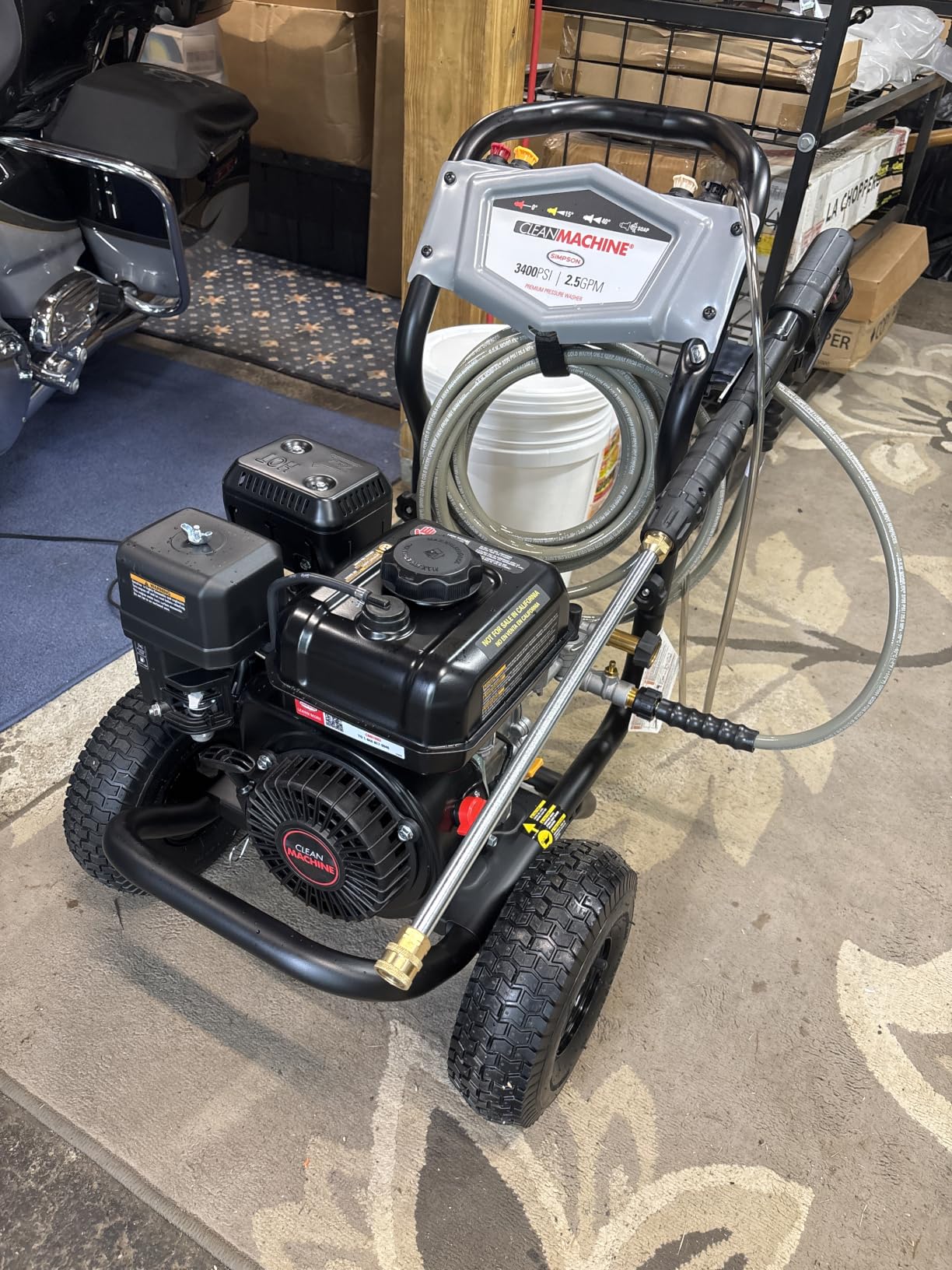 Simpson Clean Machine 3400 PSI Gas Pressure Washer, 2.5 GPM, CRX engine | Gas Power Washer For Homeowners. AAA Axial Cam Pump, 25' Hose, 5 Nozzles, Low-profile Frame. 49-State Compliant. CM61083 customer photo 2