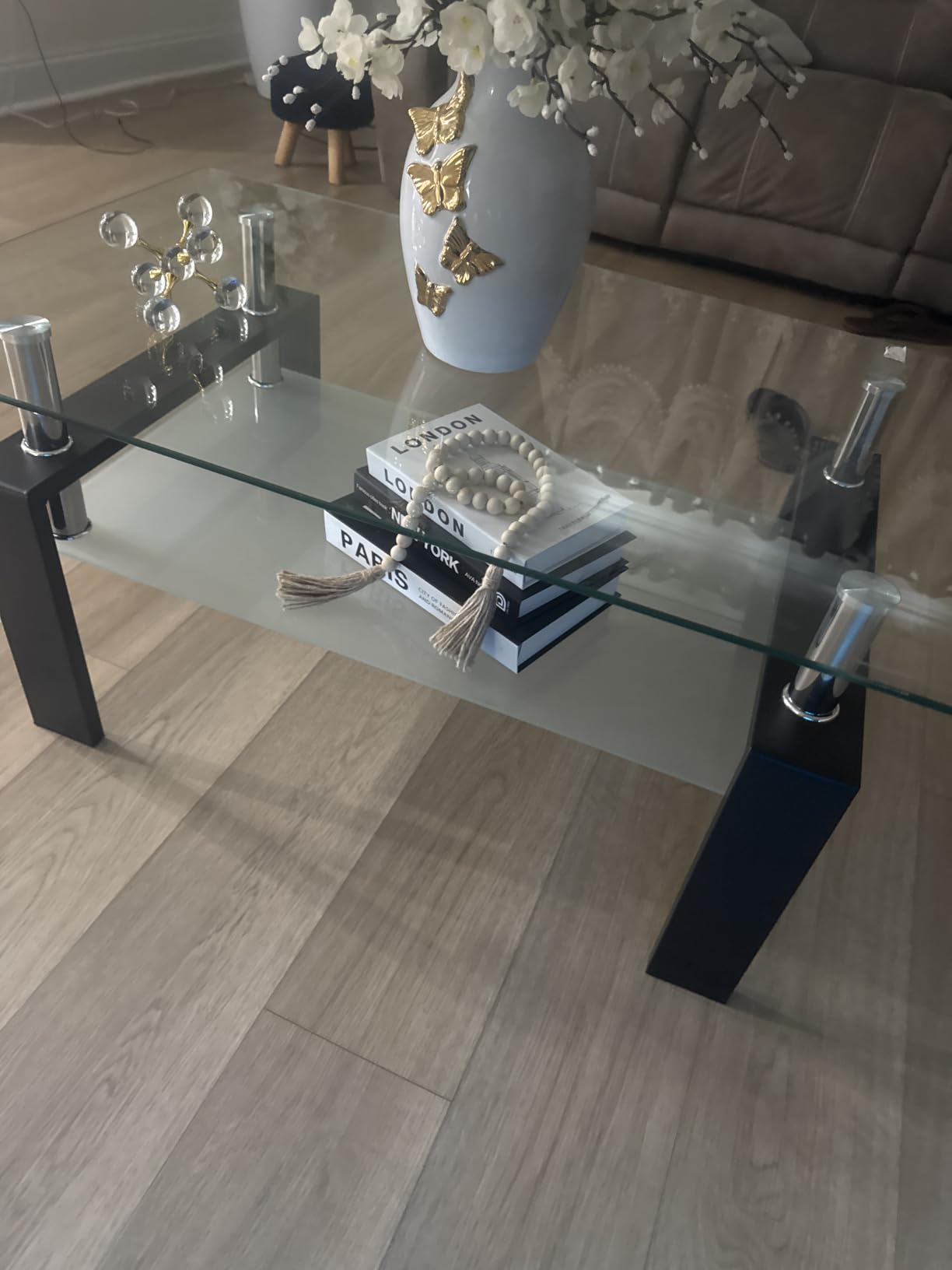 Rectangle Glass Coffee Table, Living Room Table with Black Metal Legs & Tempered Glass, Modern Center Table for Bedroom Small Space customer photo 1
