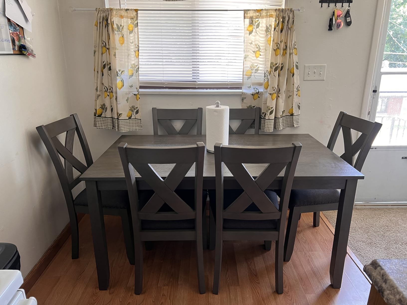 Signature Design by Ashley Caitbrook Rustic 7-Piece Dining Set - Rectangular Table with 6 X-Back Upholstered Chairs, Gray customer photo 2