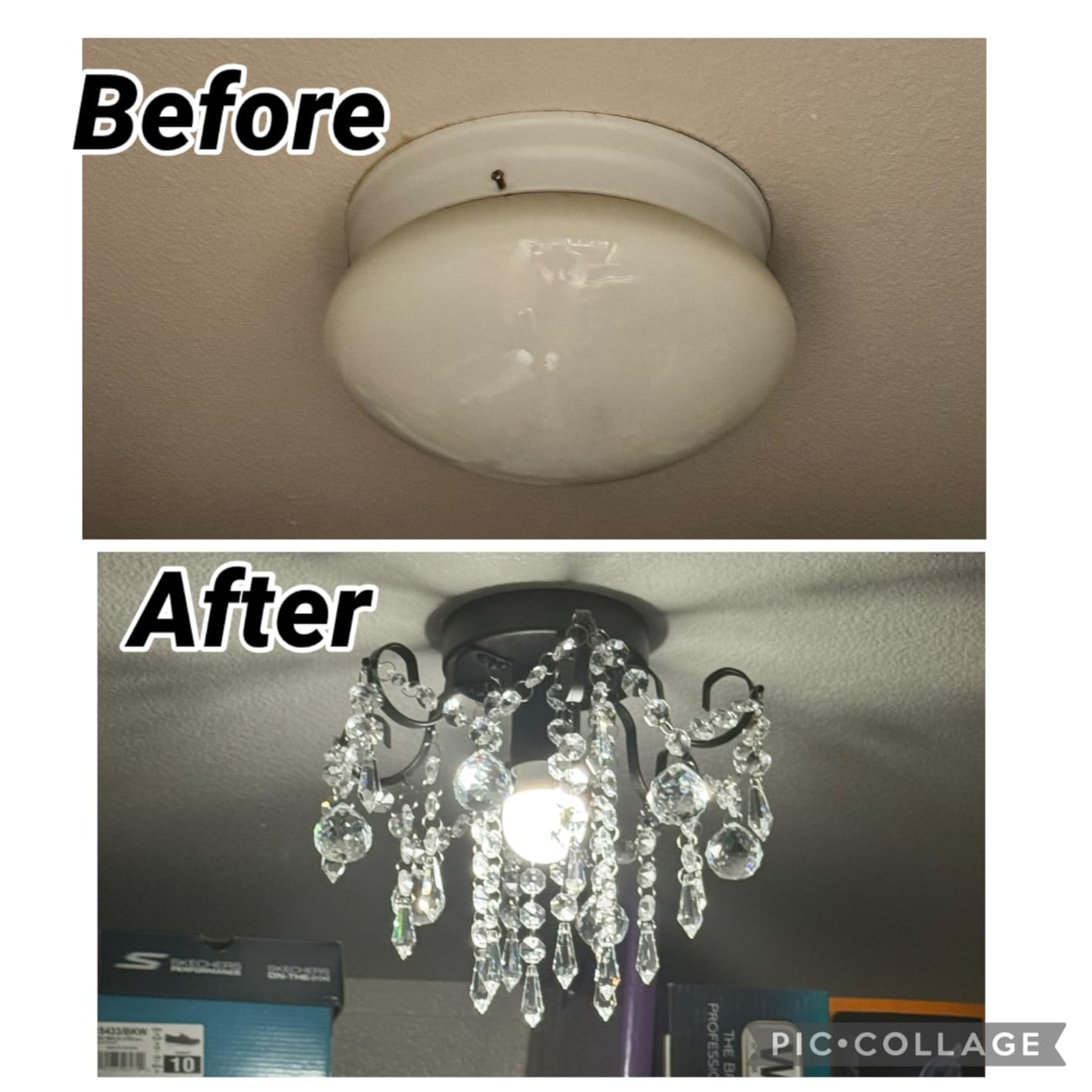Q&S Mini Chandelier Crystal Ceiling Light, Small Flush Mount Gold Light Fixture for Entryway Bedroom Bathroom Hallway Closet E26 customer photo 1