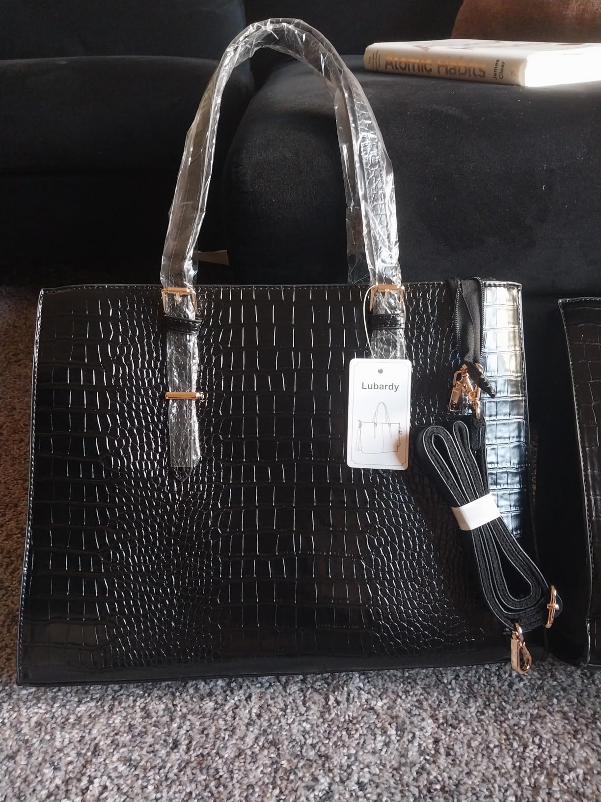 Laptop Bag for Women 15.6 Inch Crocodile Leather Tote Bag Water-resistant Work Briefcase Business Computer Shoulder Bag for Travel Teacher Nurse Professional Handbag, Black customer photo 2