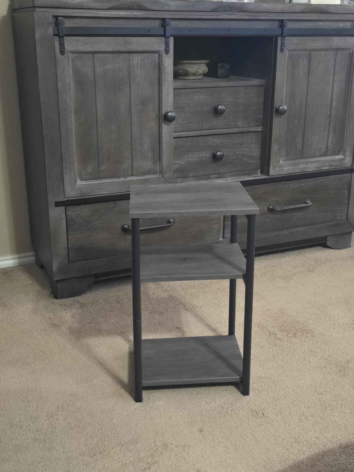 VASAGLE BARNET Collection - Side Table, Small End Table for Living Room, Modern Tall Nightstand, Steel Frame, Rustic Brown and Ink Black ULET273B01 customer photo 2