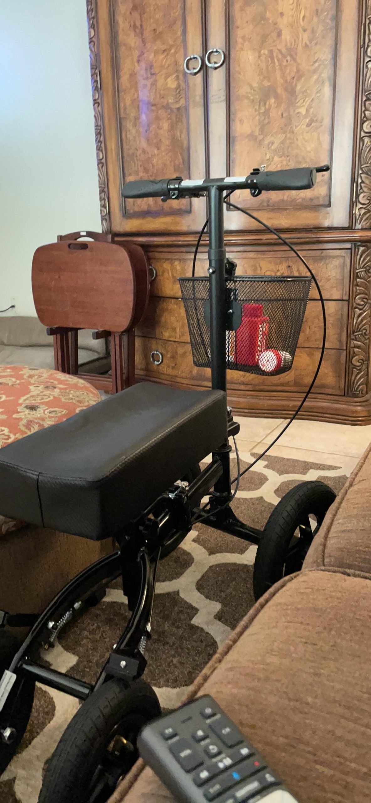 Quad All Terrain Foldable Medical Steerable Knee Walker Scooter, Walking Aid Roller for Foot Injuries, Height Adjustable Crutch Alternative, Deluxe Brake System & Basket, Black customer photo 1
