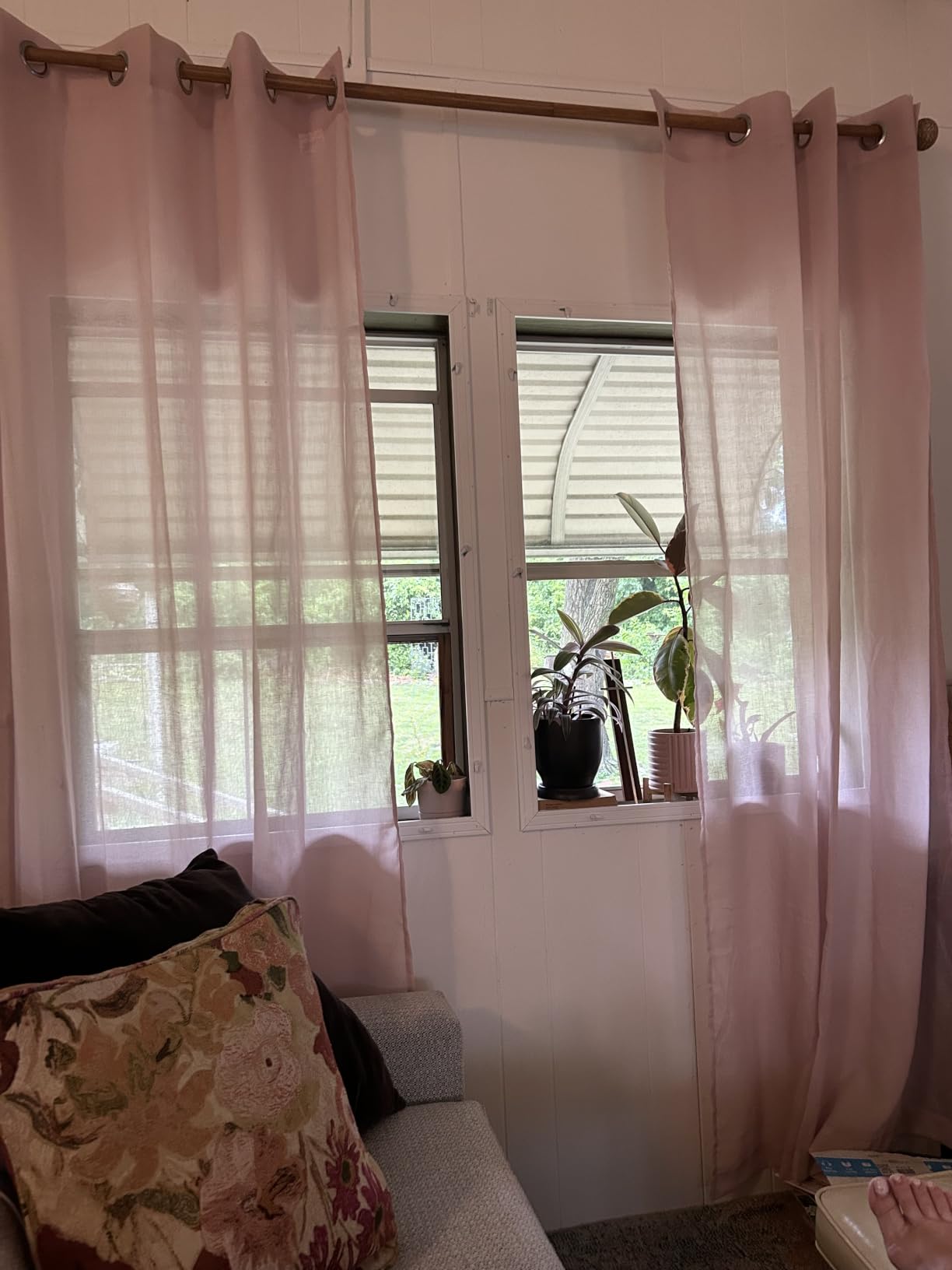 NICETOWN Semi Sheer Linen Curtains Flax Textured for Living Room, Grommet Vertical Drapes Natural Privacy Sheer Panels with Light Filter for Villa/Cottage, W52 x L84, Ivory, 1 Pair customer photo 1