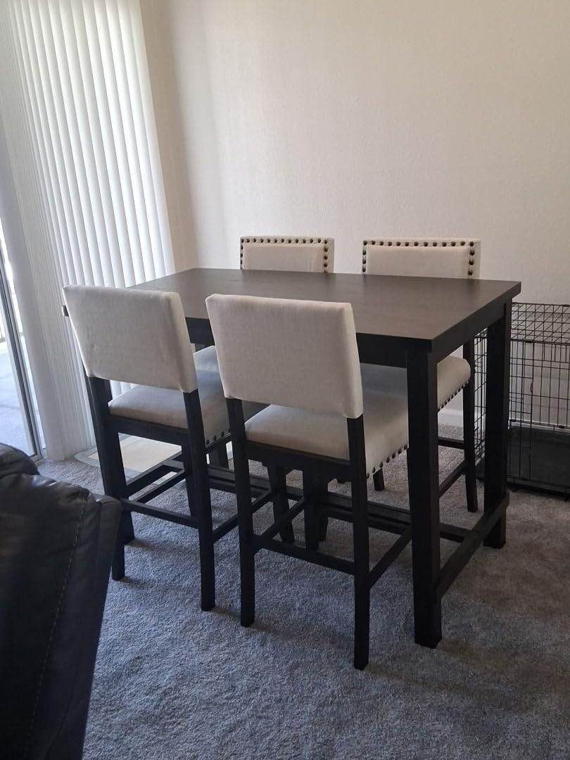 Merax 5 Piece Dining Table Set for 4, Counter Height Kitchen Table Set with One Rectangle Table and 4 Cushioned Chairs for 4 Persons Dining Room Table Set for Small Place customer photo 1