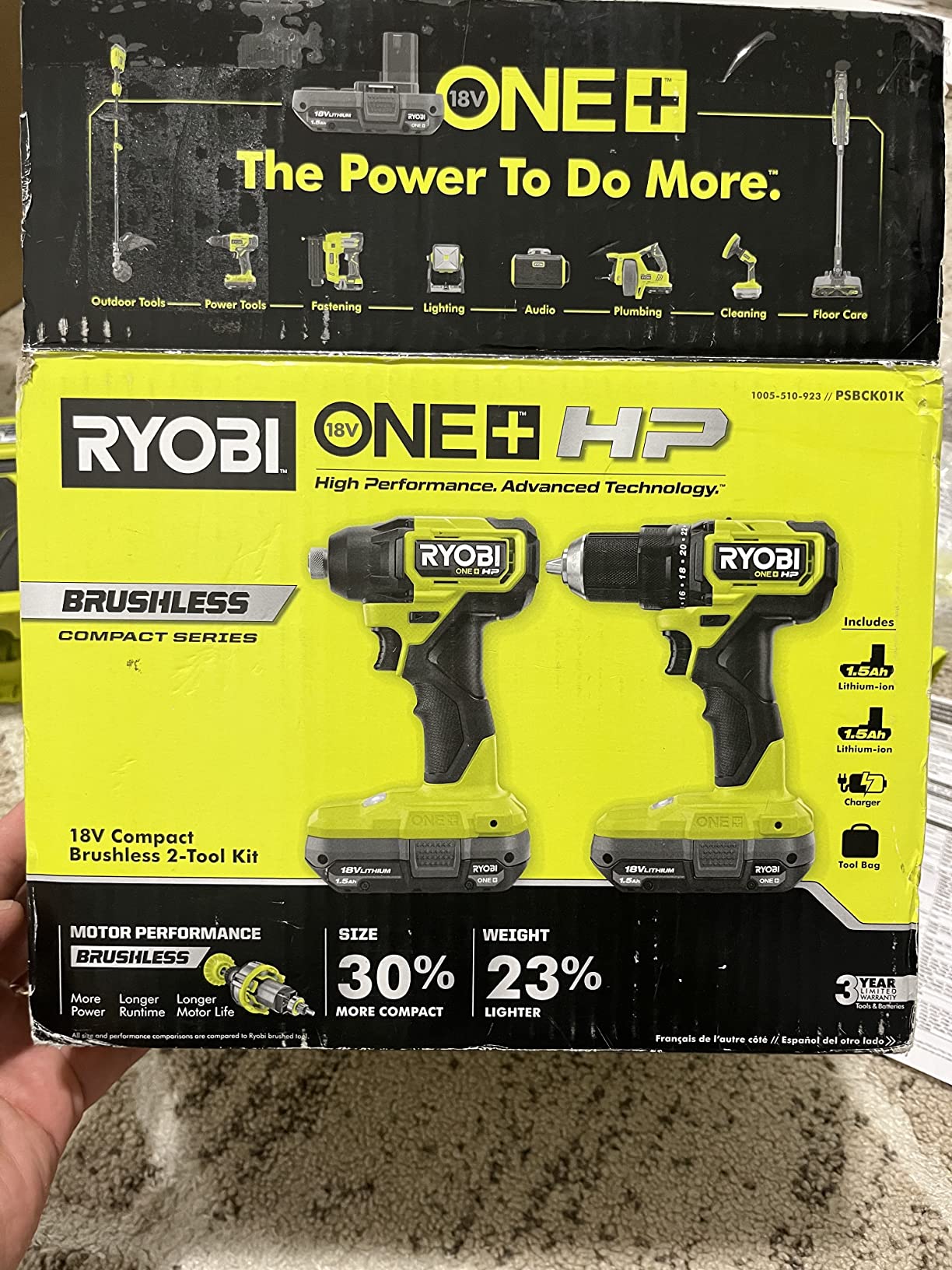 RYOBI ONE+ HP 18V Brushless Cordless Compact 1/2 in. Drill and 1/4 in. Impact Driver Kit with (2) 1.5 Ah Batteries, Charger and Bag customer photo 1