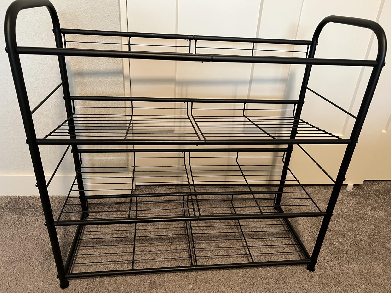 SONGMICS Stackable Shoe Rack, 4 Tier Metal Shoes Rack Storage Shelf, Holds up to 16 Pairs Shoes, Adjustable Slanted Shelves Tower Organizer for Closet Entryway Small Spaces, Bronze customer photo 1