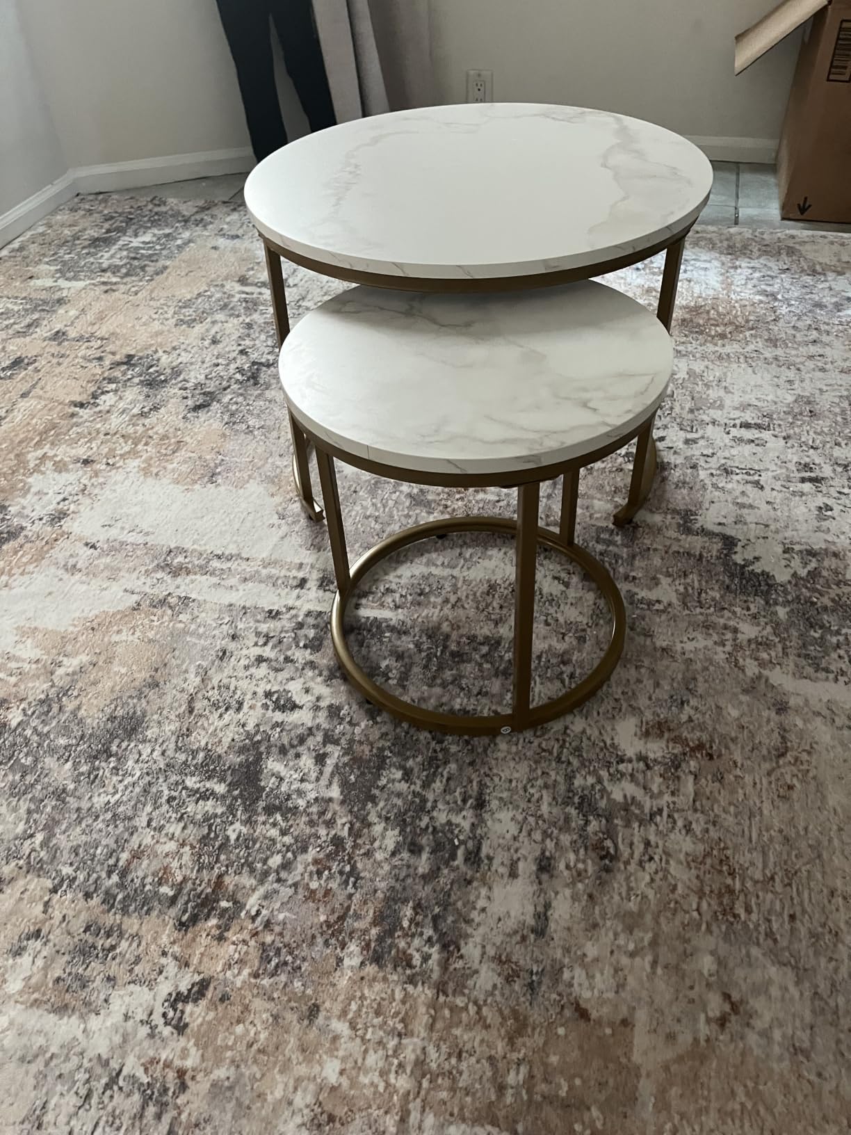 aboxoo Coffee Table Nesting Side Round Set of 2 End Table Top Sturdy Metal Frame Desk Centerpiece Living Room Bedroom Apartment Modern Industrial Simple Nightstand customer photo 1