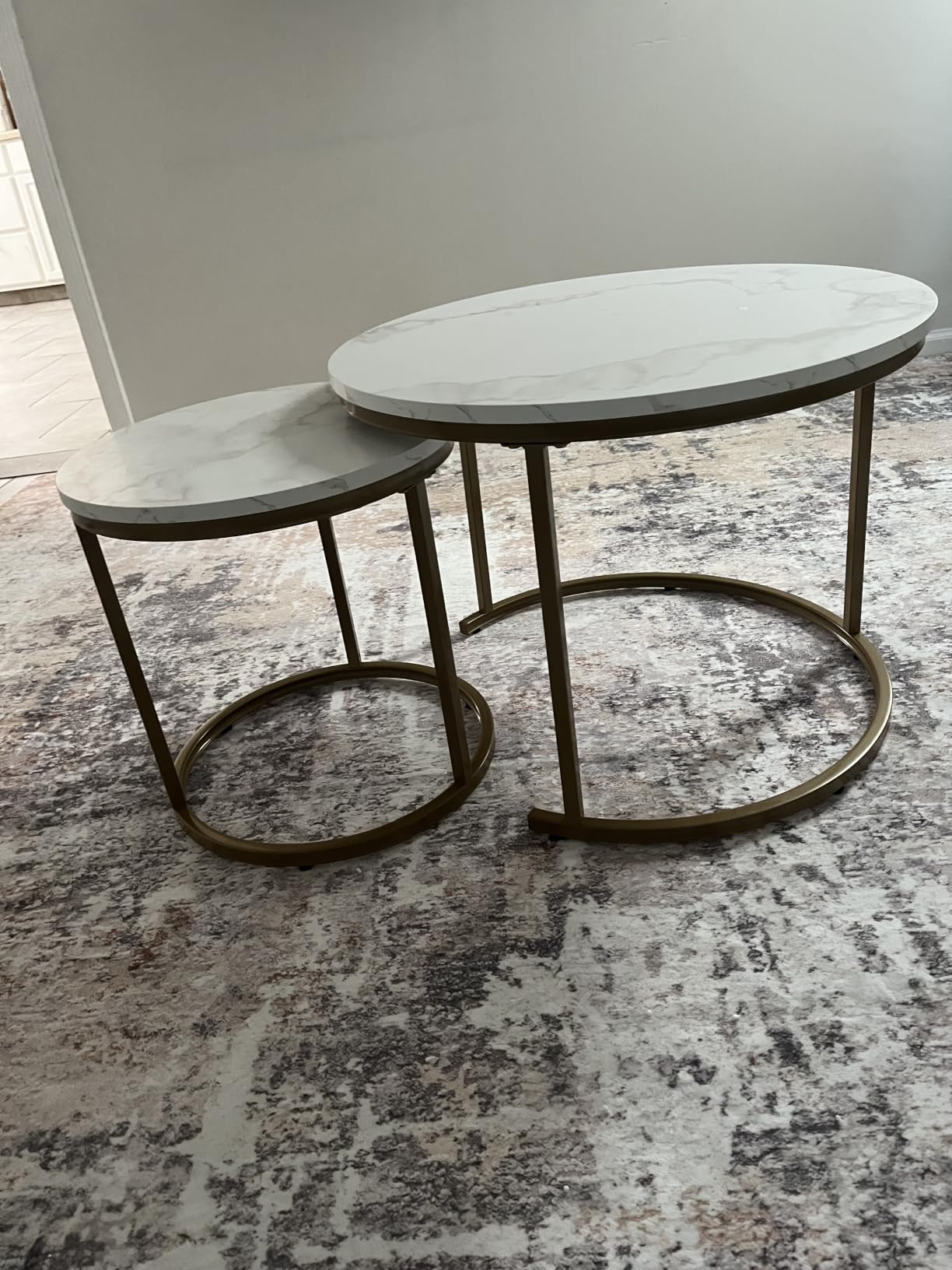 aboxoo Coffee Table Nesting Side Round Set of 2 End Table Top Sturdy Metal Frame Desk Centerpiece Living Room Bedroom Apartment Modern Industrial Simple Nightstand customer photo 2