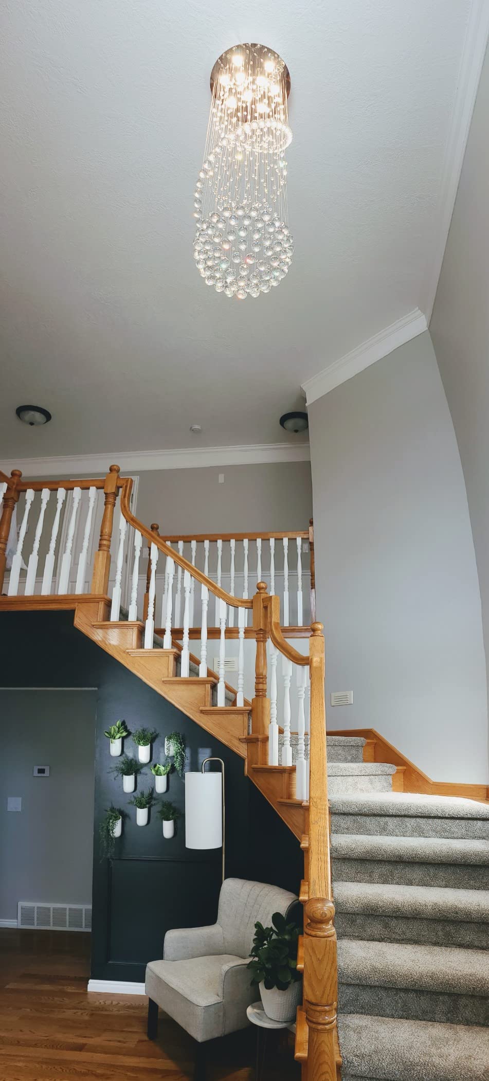 Luxury Large Foyer Chandelier, Modern 12-Lights Round Raindrop Crystal Chandeliers High Ceiling Flush Mount Light Fixtures for Hallway, Entryway, Stairs customer photo 1