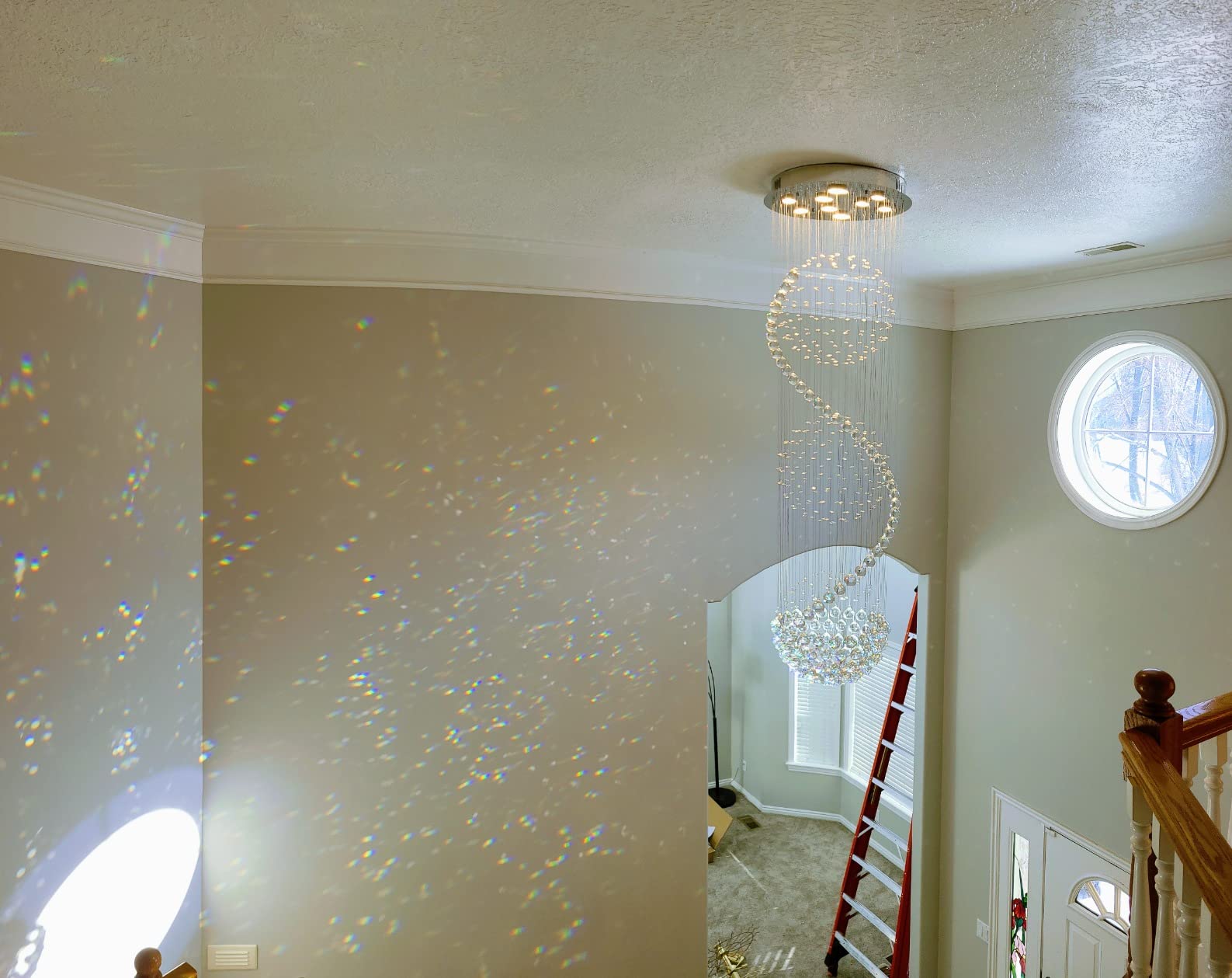 Luxury Large Foyer Chandelier, Modern 12-Lights Round Raindrop Crystal Chandeliers High Ceiling Flush Mount Light Fixtures for Hallway, Entryway, Stairs customer photo 2
