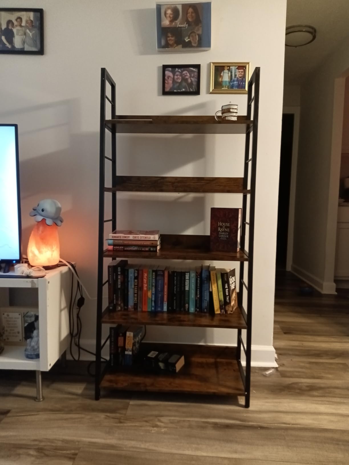 IRONCK 5 Tier Ladder Bookcase with Metal Frame Rustic Brown | Bookshelves and Bookcases,open display shelves; metal frame; shelf baffles; home office customer photo 1