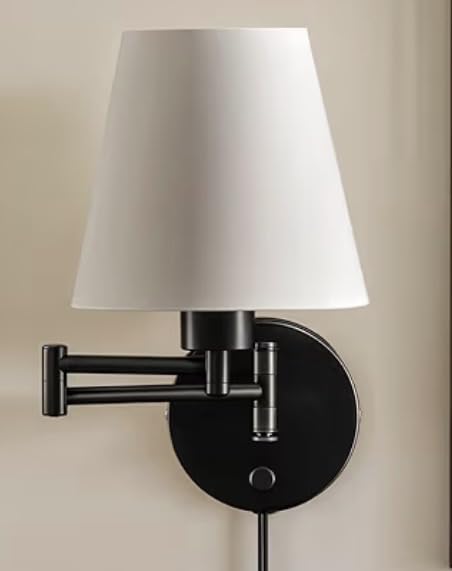 VONLUCE Wall Lamp, Plug in & Swing Arm Wall Sconce, Nickel Finish | Modern Wall Lights with White Fabric Shades, Plug in & Hardwired Wall Mounted Light for Bedside, Living Room, Hallway customer photo 2