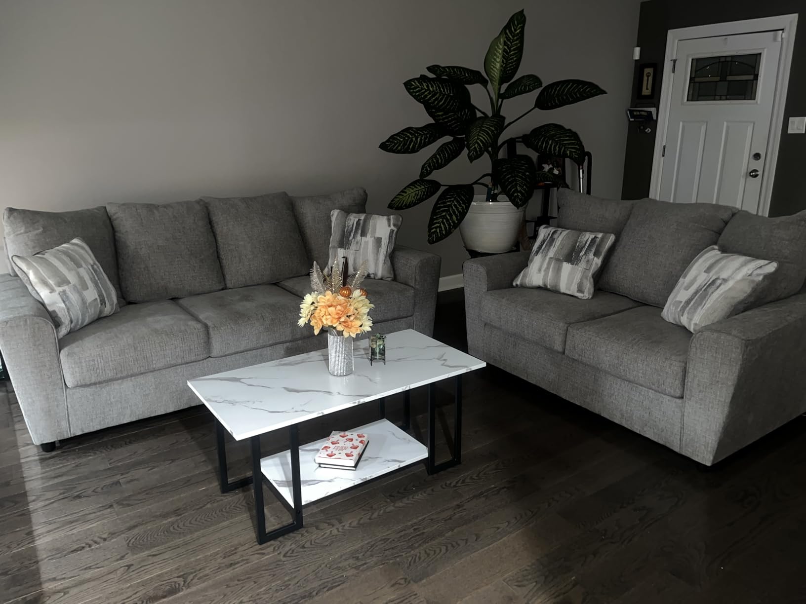 AWQM Marble Coffee Table, Faux Marble Top Rectangular Coffee Table with Black Metal Frame, 2 Tier Living Room Table for Living Room, Office, Balcony, White, 40 Inch customer photo 1