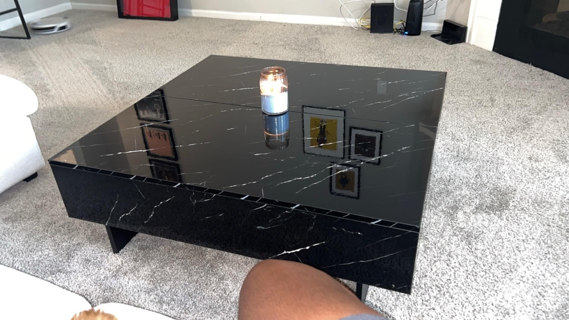 Marble Rectangle Coffee Tables for Living Room, Black Modern Side Table | Contemporary, High Gloss, Elegant Center Table, for Waiting Area, Home Office, Apartment, 41.3