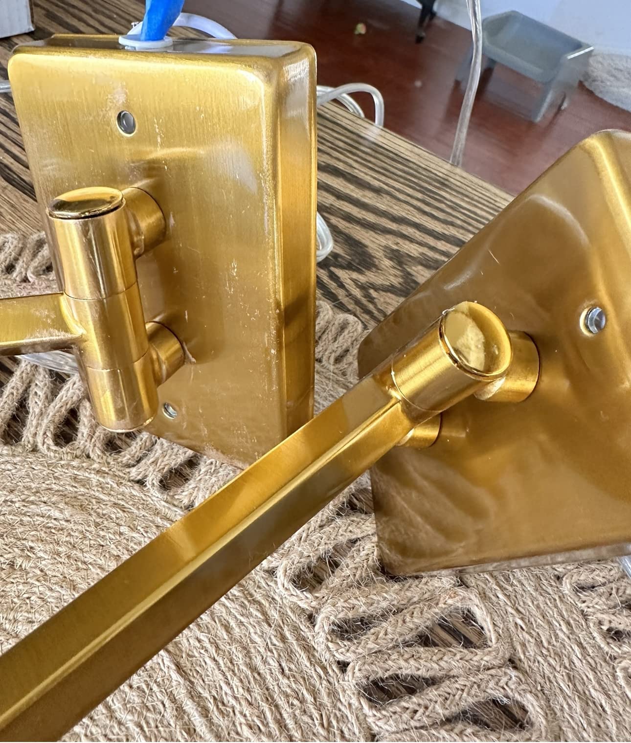 Valentine Warm Gold Swing Arm Plug-In Wall Lamps Set of 2 Light Fixture | Modern White Linen Hardback Shade for Bedroom Bedside House Reading Living Room Home Hallway Dining customer photo 2