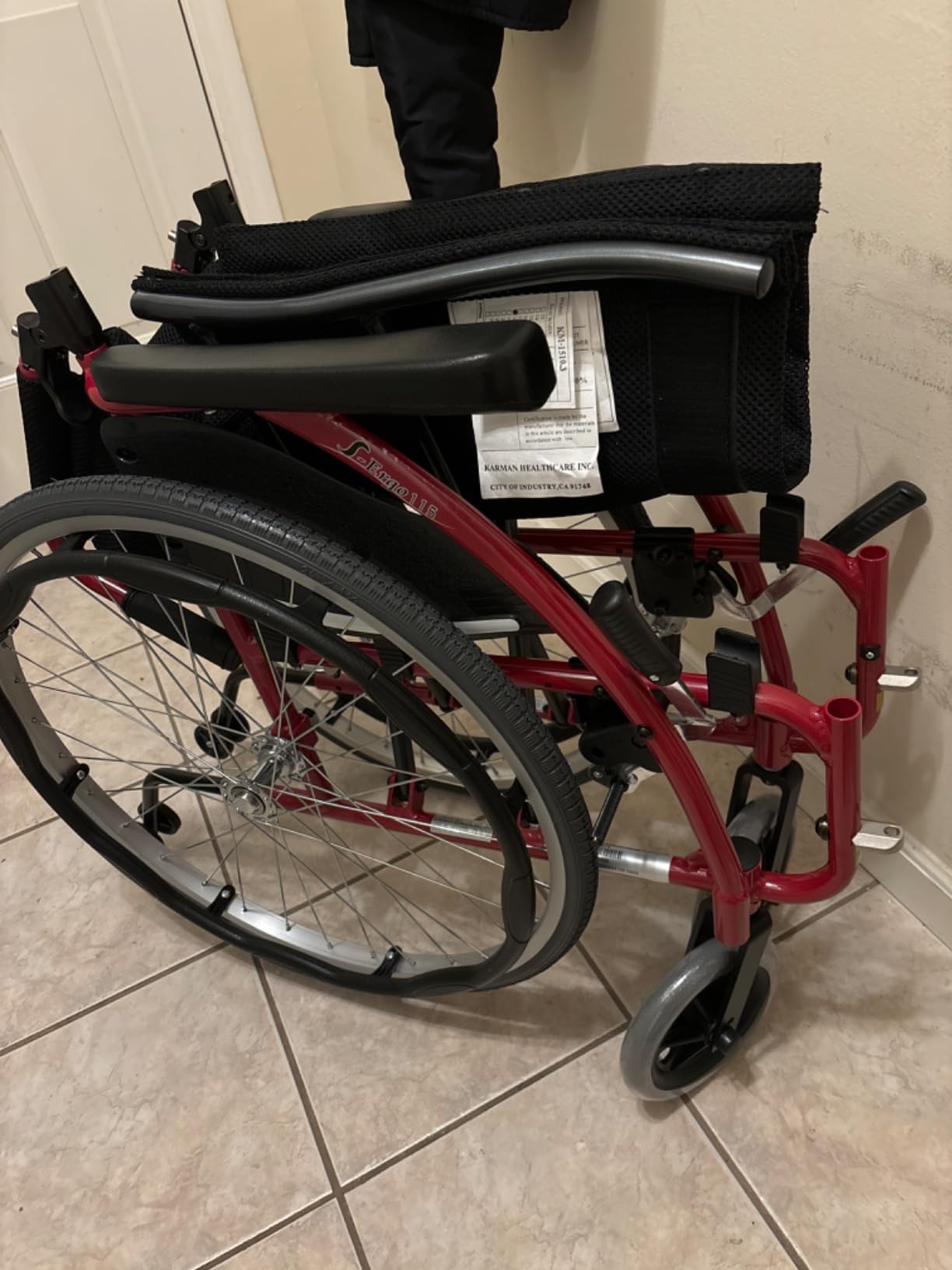 Karman S-115 25 lbs Ultra Light Ergonomic Wheelchair with Removable Footrest Red Color customer photo 1