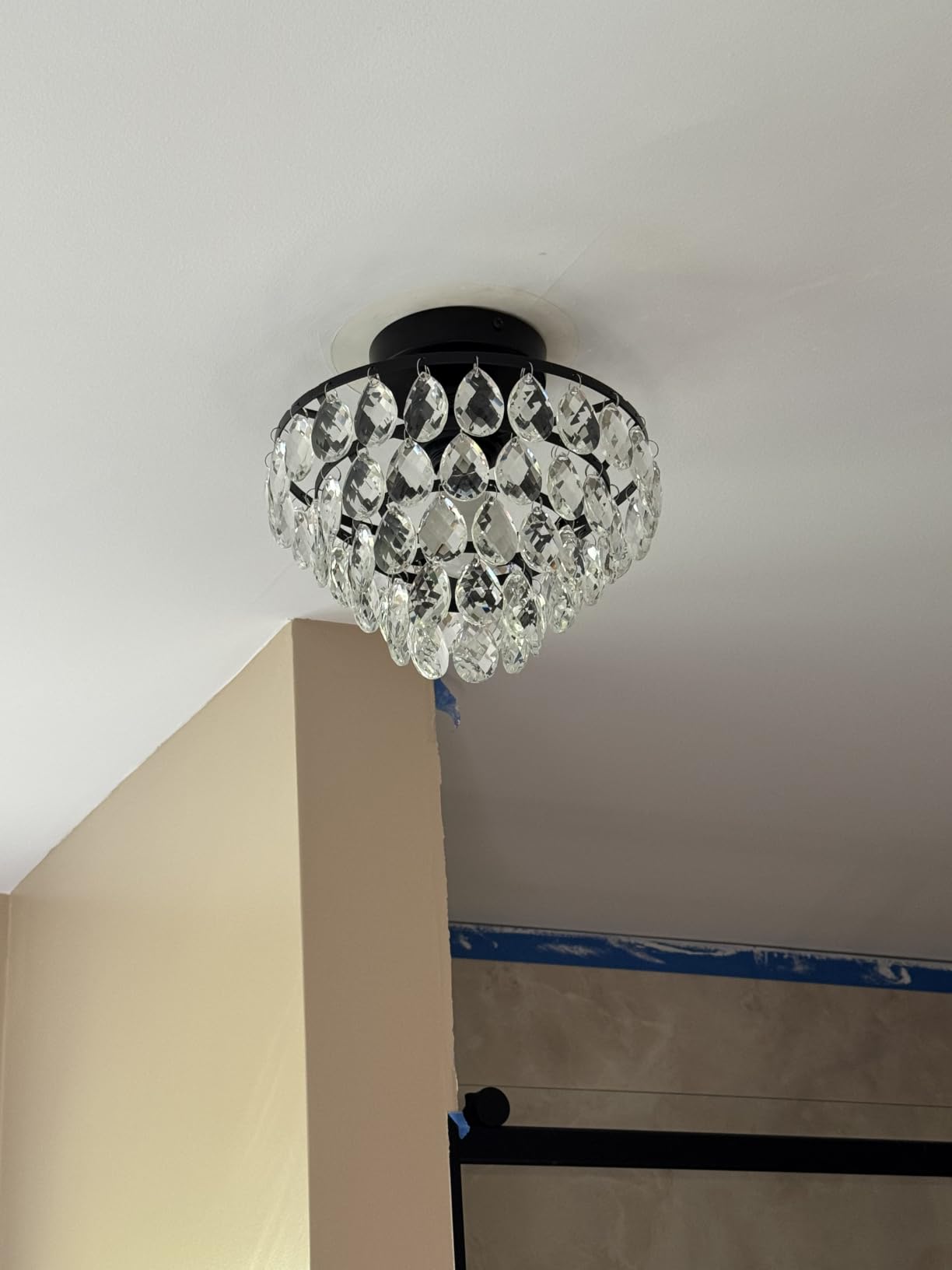 YYJLX Modern E26 Small Crystal Chandelier Semi Flush Mount Ceiling Light Fixture Silver Ceiling Lamp for Hallway Bedroom Bathroom Closet Foyer customer photo 1