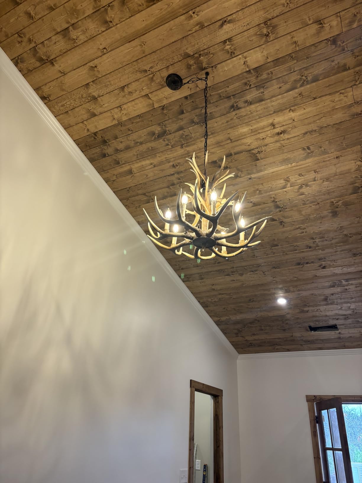 4-Light Brown Antler Chandelier Rustic Farmhouse Light Fixture | Rustic Resin Vintage Deer Lamp, No Complex Assembly, For Dining Room, Kitchen Island, Bedroom, Entryway Foyer customer photo 2