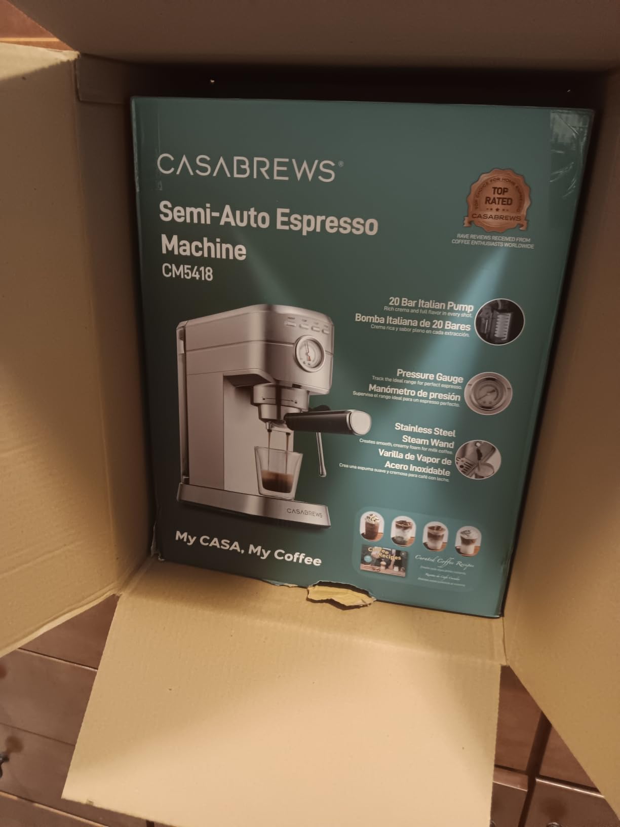 CASABREWS CM5418 Compact Espresso Machine with Milk Frothing Steam Wand, 20-Bar Pump, Built-in Pressure Gauge customer photo 1