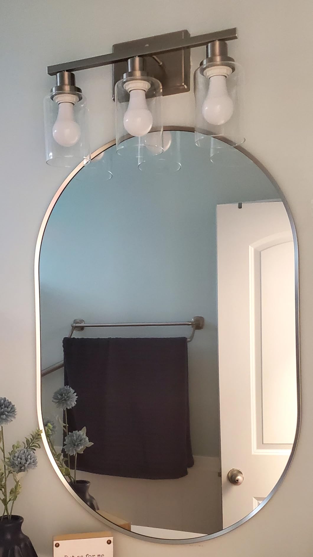 Ascher Bathroom Vanity Light Fixtures, 3 Light Wall Sconces Lighting with Clear Glass Shade, Brushed Nickel Wall Lights for Mirror, Kitchen, Living Room, Gallery, E26 Base (Bulbs Not Included) customer photo 1