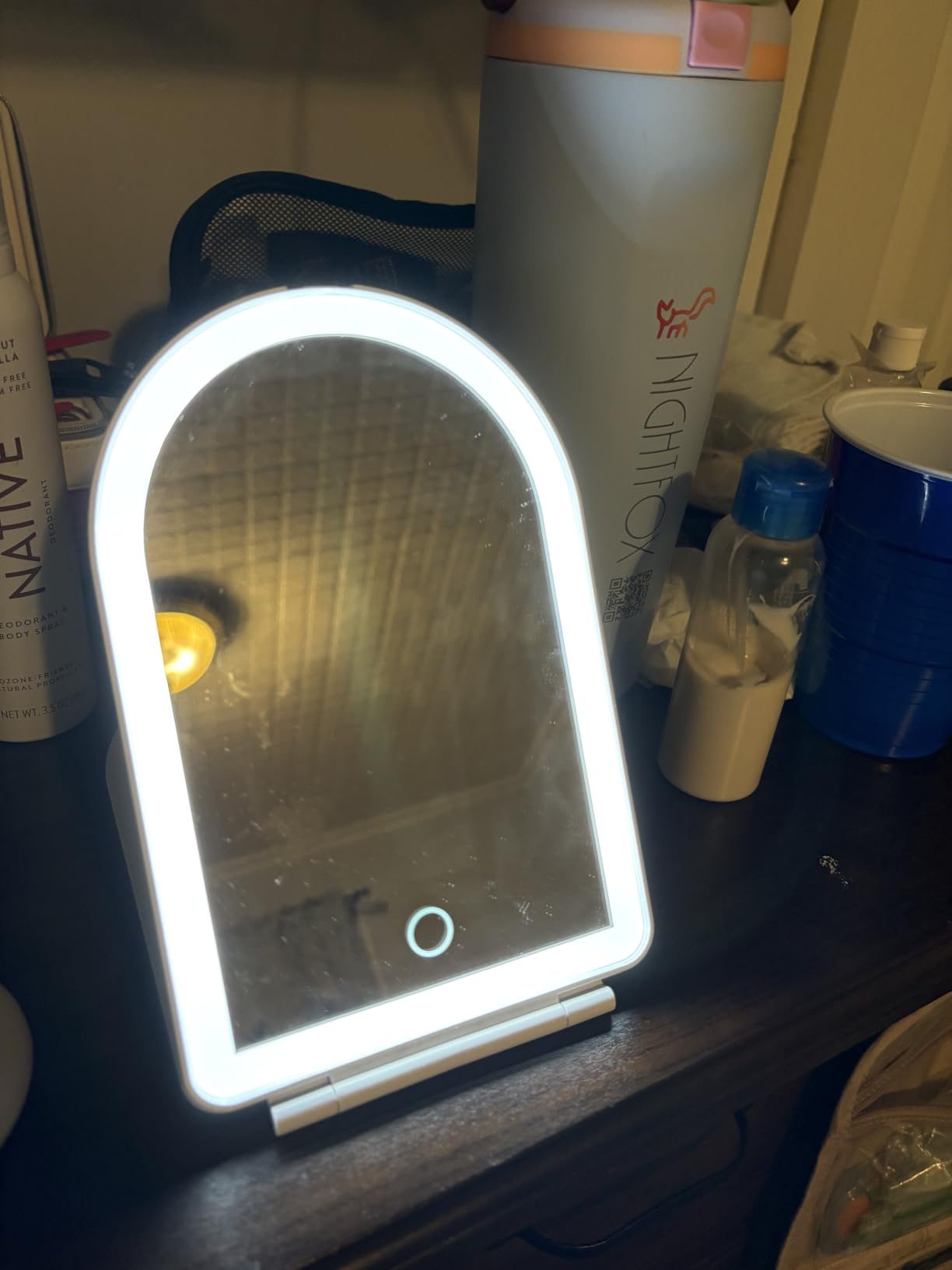 FUNTOUCH Rechargeable Travel Makeup Vanity Mirror with Lights Storage Bag | Portable Lighted Beauty Mirror, 3 Lighting Modes, Dimmable Touch Screen, Tabletop Folding Cosmetic Mirror with Storage Bag customer photo 1