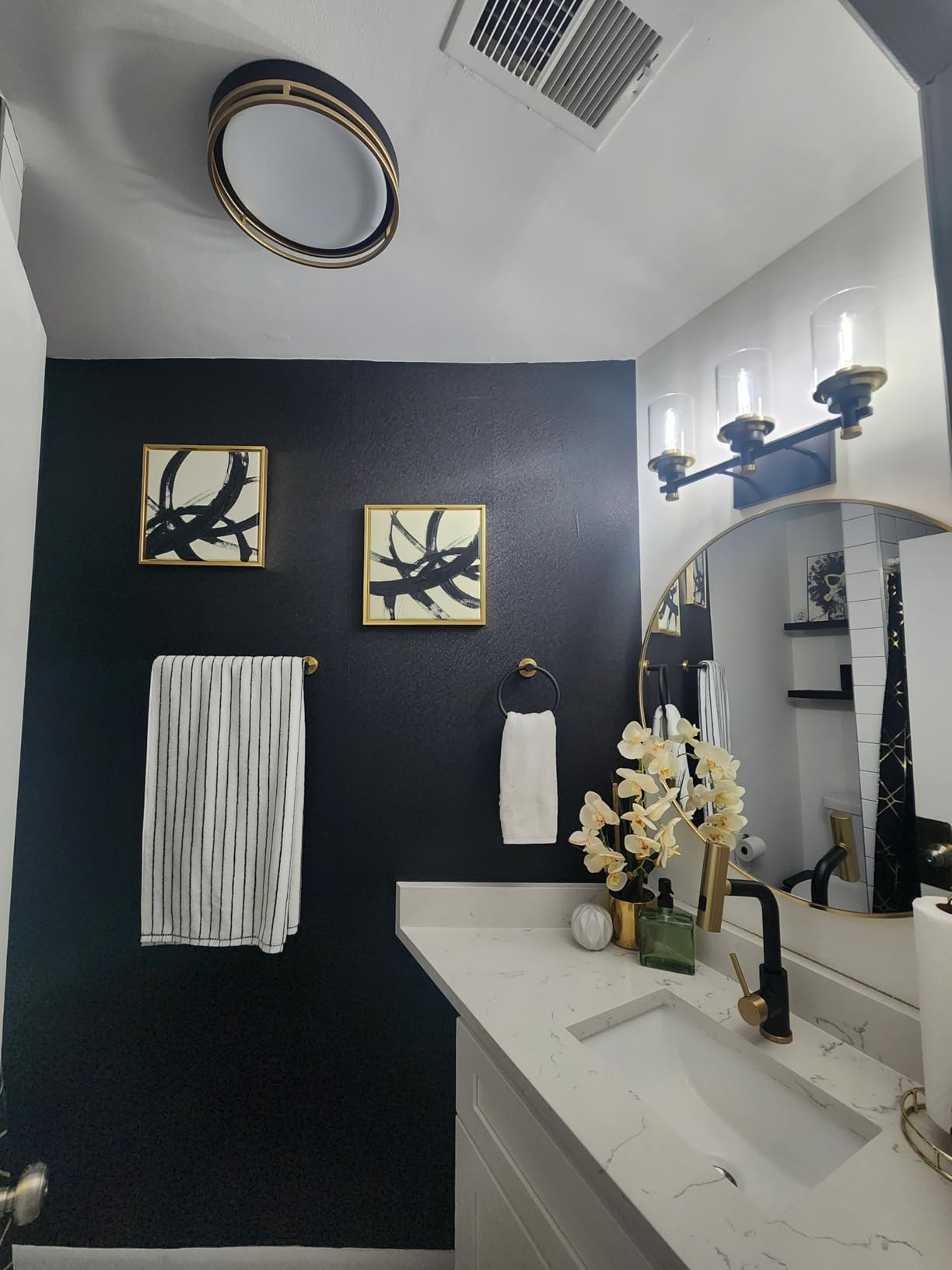 12.5 Inch LED Flush Mount Ceiling Light Fixture, 26W, Super Bright 1700 Lumens, 3 Color 3000K/4000K/5000K, Dimmable Ceiling Lamp for Bedroom Hallway Bathroom Kitchen Laundry (Black Gold) customer photo 1