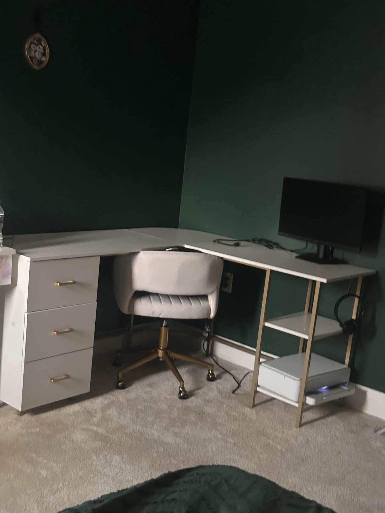 Techni Mobili L Shaped Desk - Two-Toned Computer Desk with Drawers & Storage Shelves - Simple Modern Furniture & Home Office Space Corner Table for Work & Writing | 59