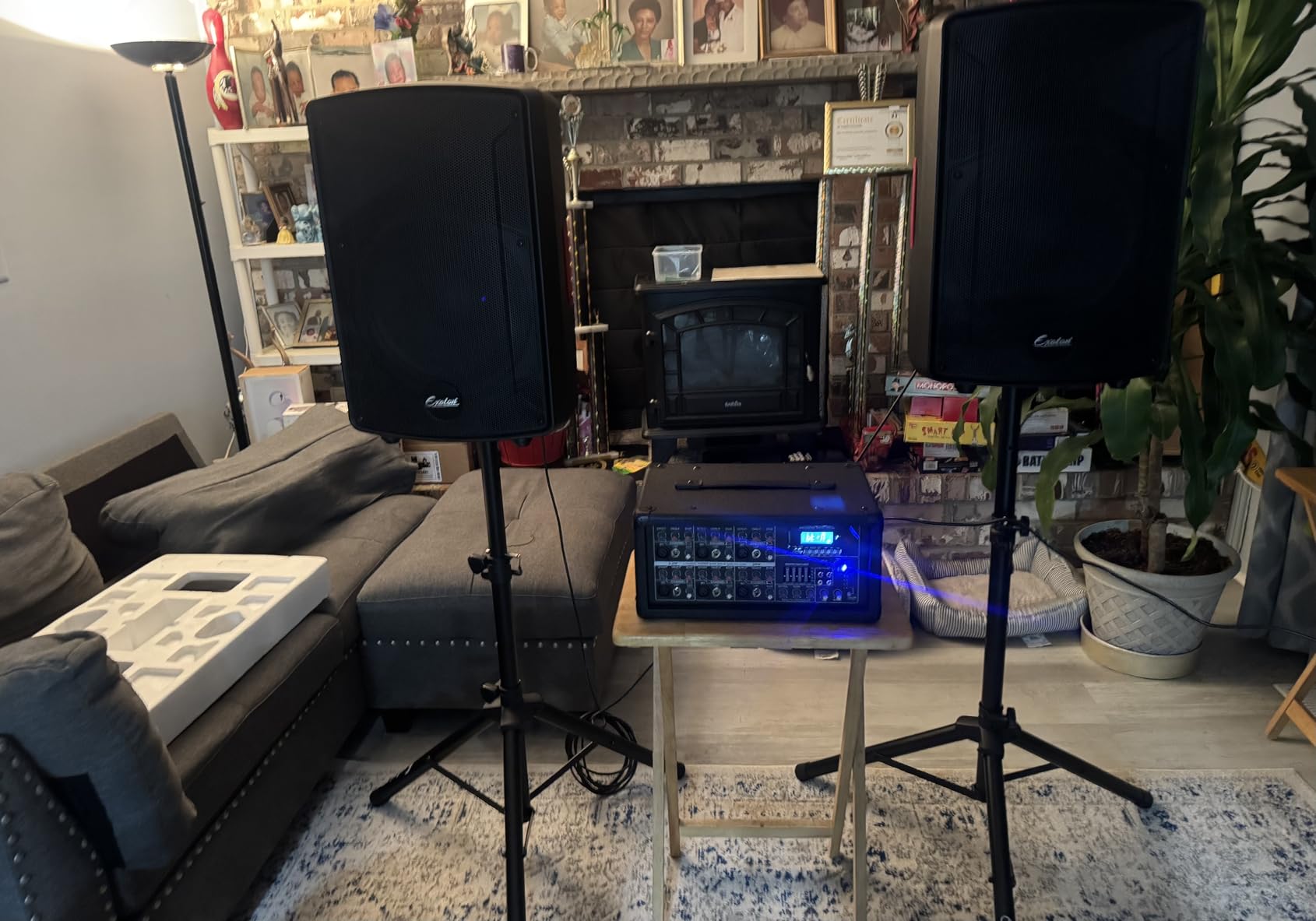 EXOTON S-1202 12inch 2000W Bluetooth PA System with Powered Mixer Set | Passive Speakers with 6 Channel Mixer /Stands /Mic/ Effect Controller/ 48V Phantom Power, for Indoor&Outdoor customer photo 1