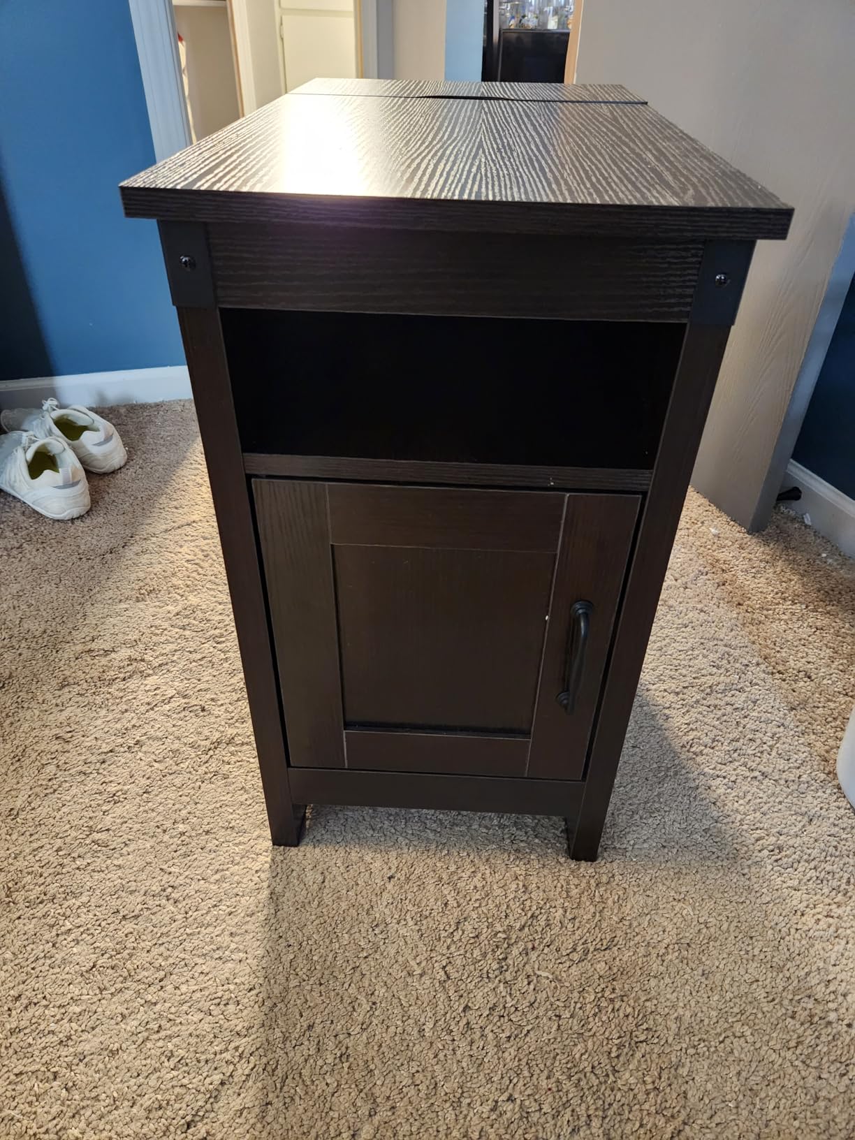 WLIVE End Table with Charging Station, Narrow Side Table for Living Room, Farmhouse Night Stand with Storage, Small Wooden Nightstand with USB Ports and Outlets for Living Room and Bedroom, Espresso customer photo 2