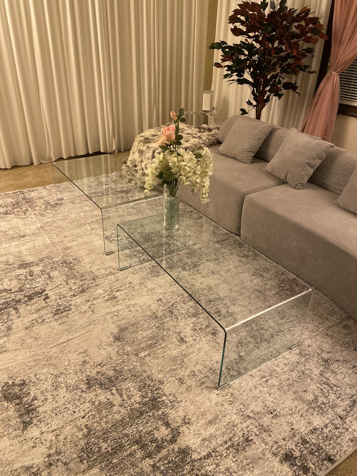Meihua Tempered Glass Coffee Table for Living Room, Clear Center Table with 0.47 inch Tempered Glass, Transparent Modern Coffee Table customer photo 2