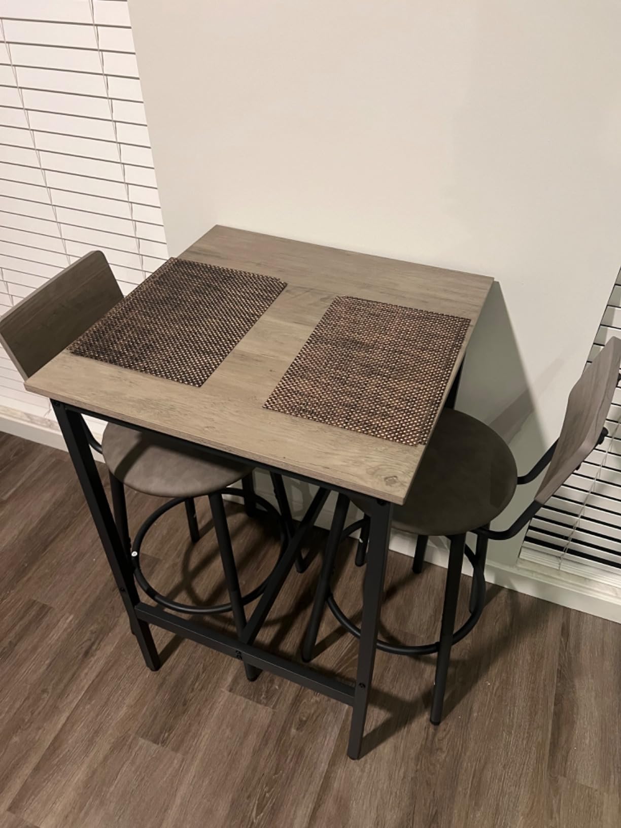 KIVENJAJA Bar Table and Chairs Set for 4, 5-Piece Rectangle Pub Bistro Table and PU Upholstered Stools with Backrest, Counter Height Dining Table Set for Kitchen Breakfast Nook Restaurant, Grey customer photo 2