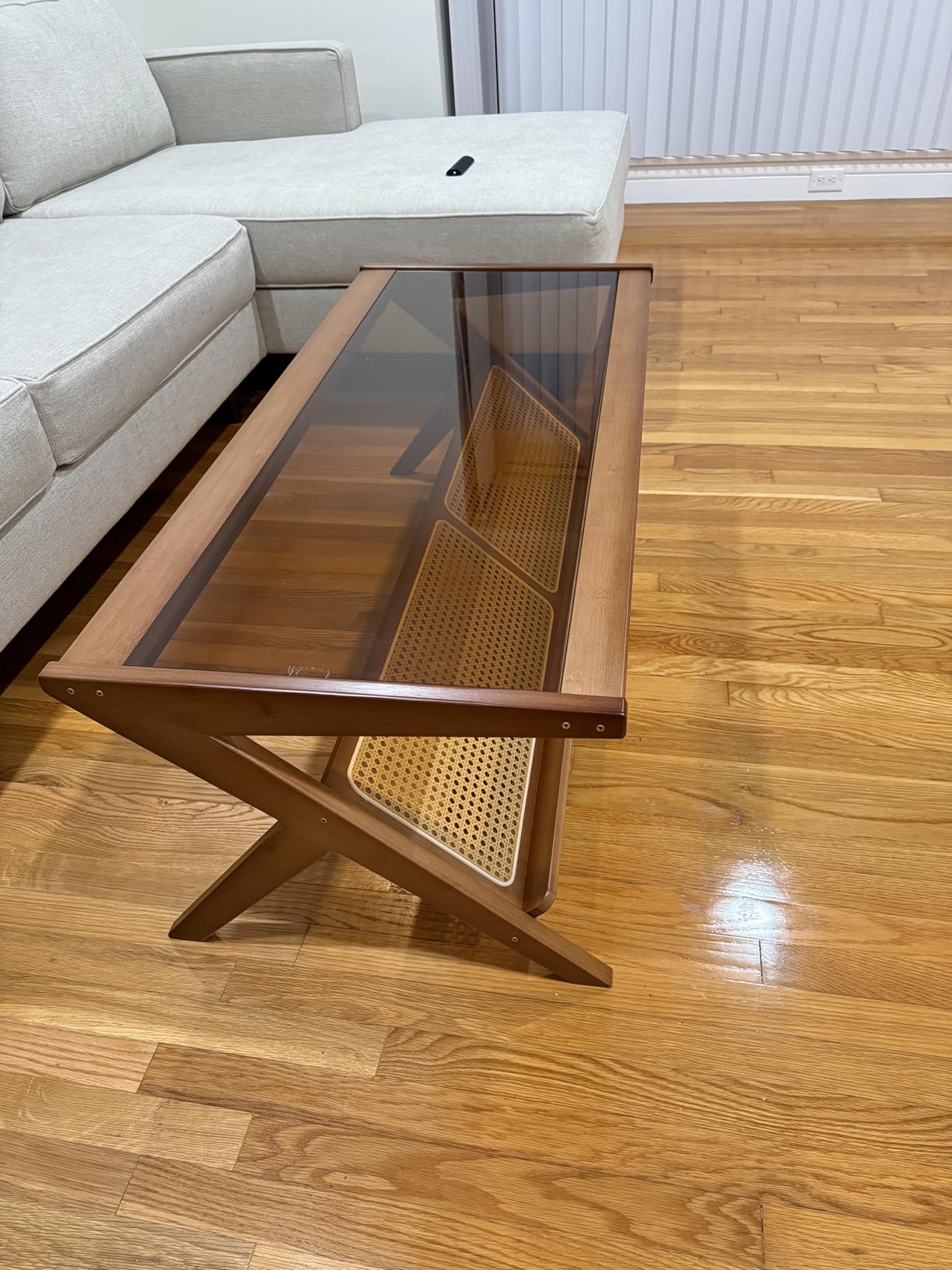 Bamworld Rattan Coffee Table with Glass Top Mid-Century Modern Center Table | with Storage for Living Room Table Brown customer photo 2