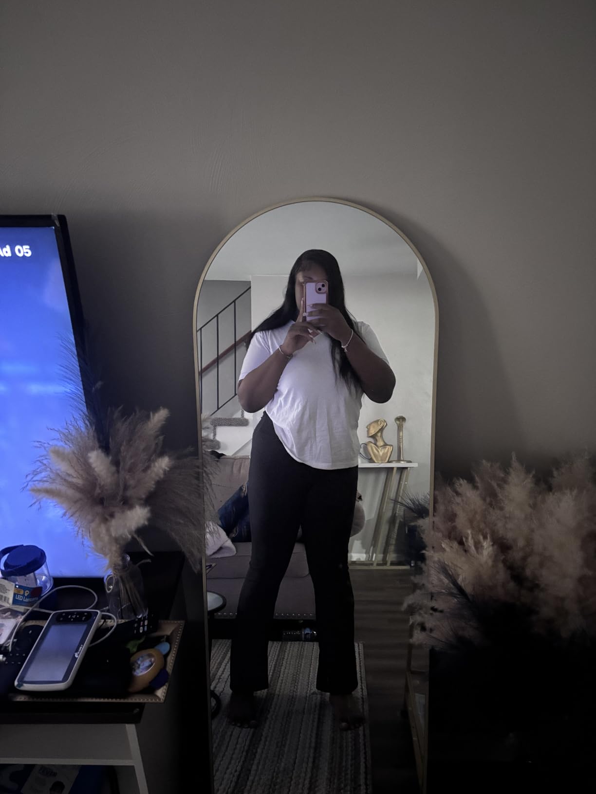 ITSRG Floor Mirror, Full Length Mirror with Stand, Arched Wall Mirror Full Length, Black Floor Mirror Freestanding, Wall Mounted for Bedroom, Black customer photo 2