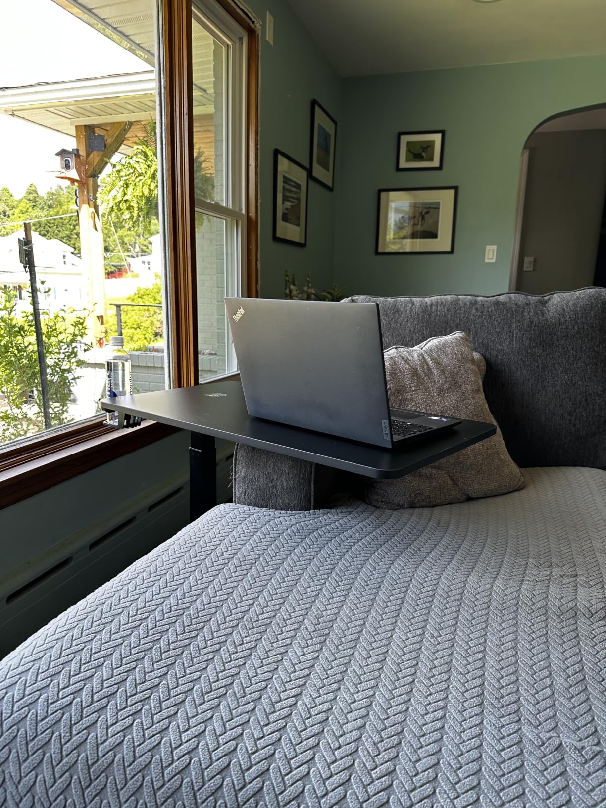 FLEXISPOT H7 Adjustable Overbed Bedside Table with Wheels Pneumatic Mobile Standing Laptop Desk Rolling Computer Cart Movable Overbed Table Hospital Home Use (31.5