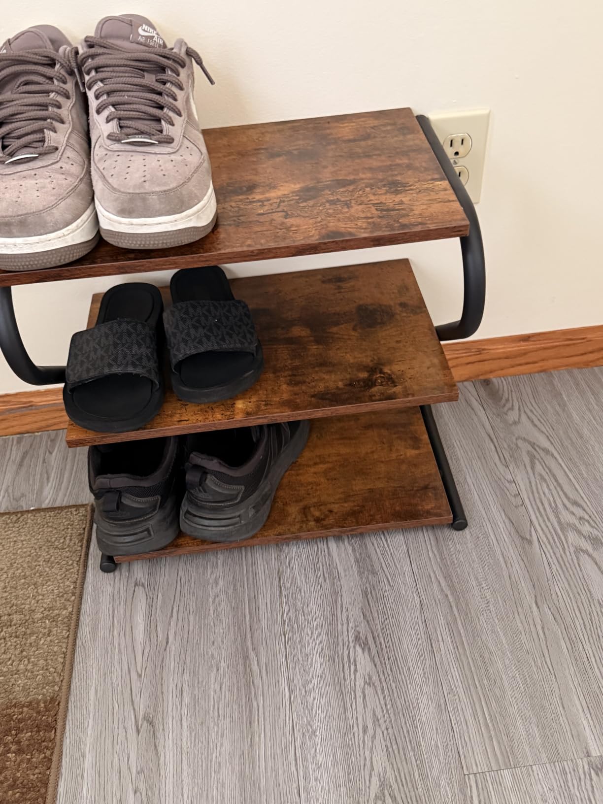 Wooden Shoe Rack for Entryway Closet, S-Shaped Shoe Storage Shelf | 3-Tier Front Door Shoe Organizer, 26