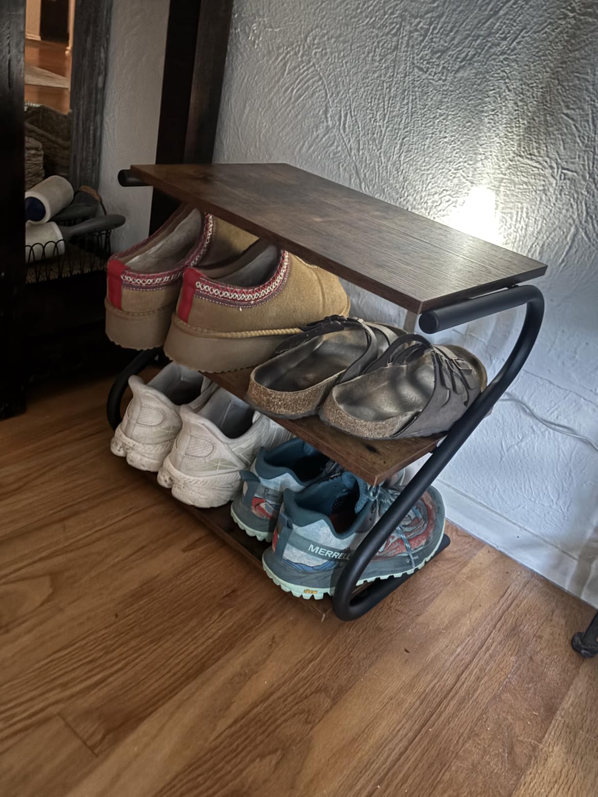 Wooden Shoe Rack for Entryway Closet, S-Shaped Shoe Storage Shelf | 3-Tier Front Door Shoe Organizer, 26