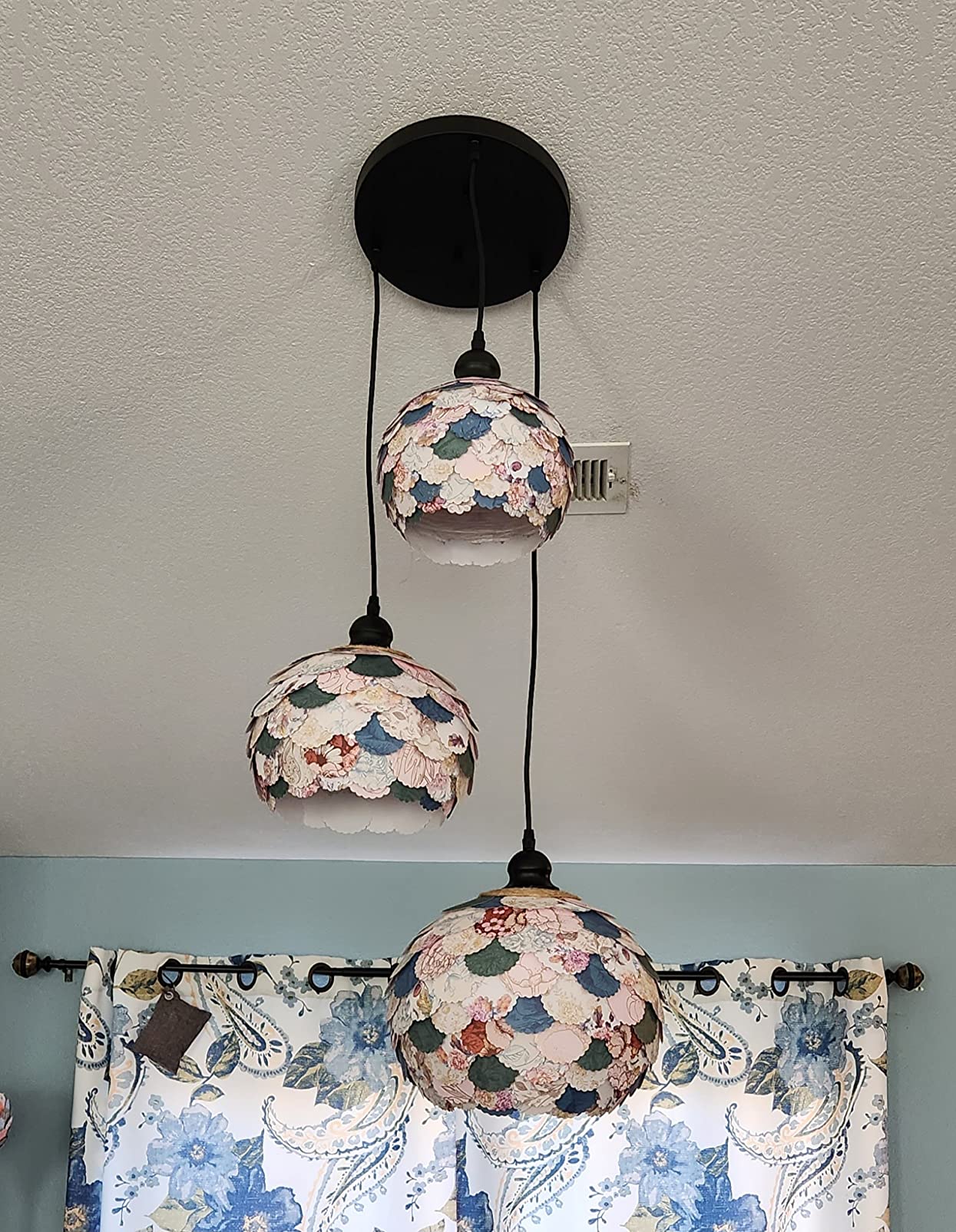 3-Light Pendant Light, Globe Cluster Hanging Light with Clear Glass Shade, Matte Black Pendant Lighting Adjustable Hanging Height Industrial Ceiling Light for Kitchen Island Bedroom(E26 Base,No Bulb) customer photo 2