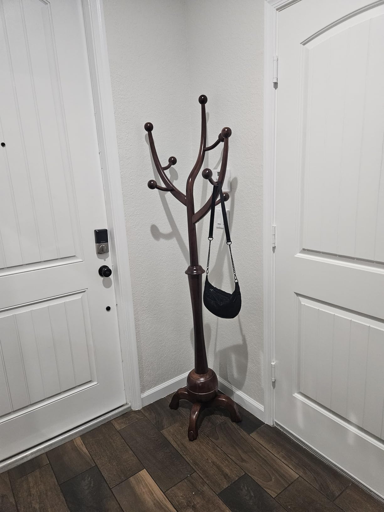 Coat Rack Freestanding Wood Coat Tree Rack with 8 Hooks, Creative Design Tree Branch-look, Standing Coat Rack Clothes Hanger Stand with Sturdy Base for Entryway, Hallway, Bedroom - Load 160lb (Walnut) customer photo 2