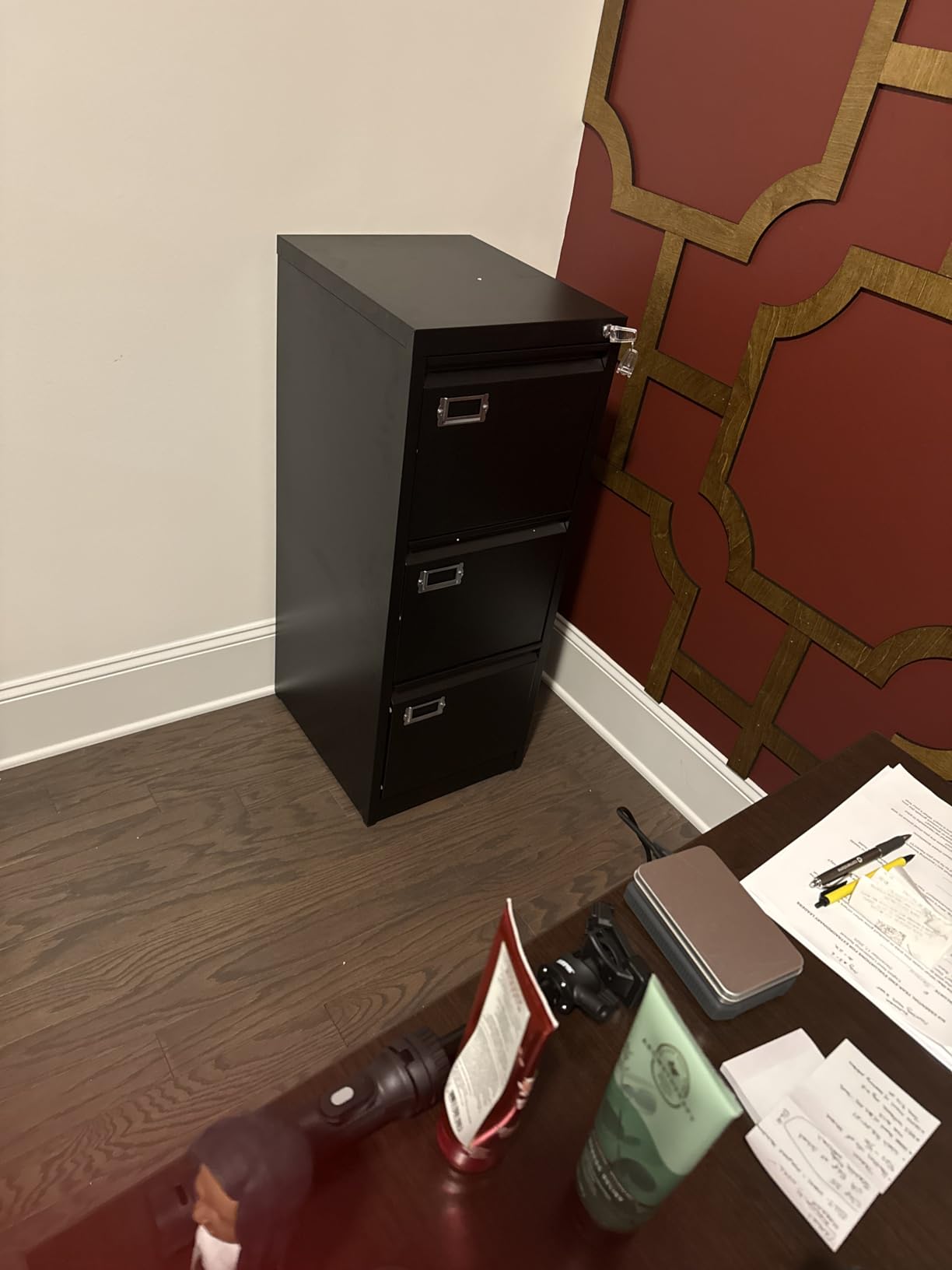 PEUKC 4 Drawer File Cabinet, Vertical Filing Cabinets with Lock, Metal File Cabinets for Home Office, Anti-Tip 4 Storage Drawers for Letter/Legal/A4/F4 Size (Assemble Required, Black) customer photo 1