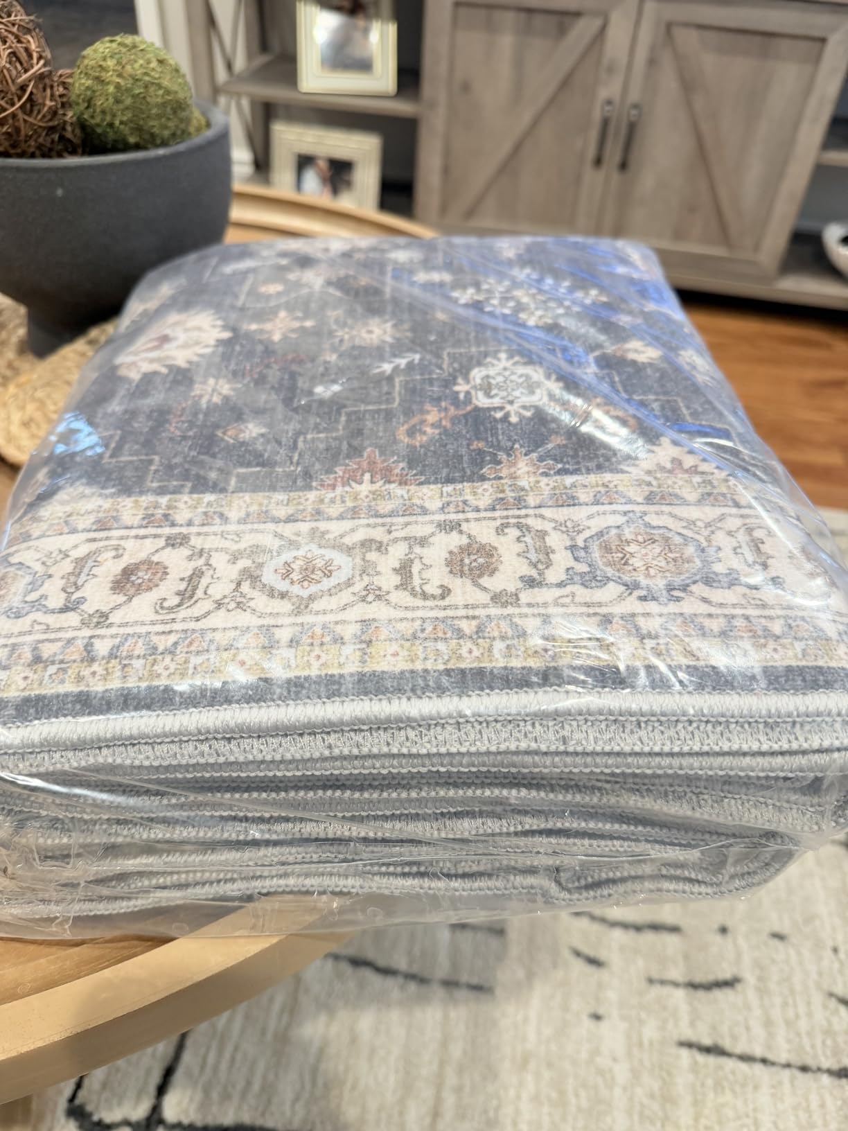 Washable Kitchen 2x10 Runner Rug: Non-Slip Hallway Rugs Indoor Soft Low Pile Stain Resistant Carpet for Bedroom Entryway Ultra-Thin Vintage Home Decor Floor Mat for Bathroom (Beige/Blue/Grey, 2 x 10) customer photo 2