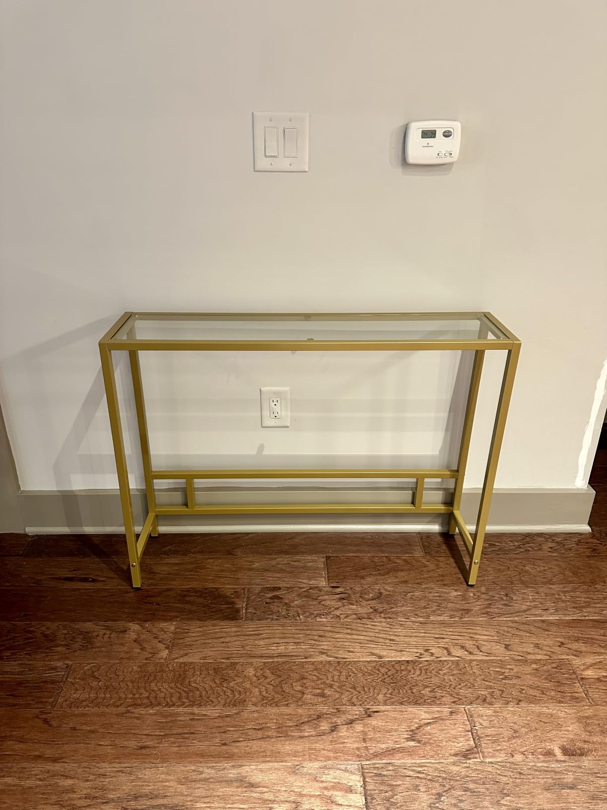 Small Modern Console Table for Entryway, Tempered Glass with Metal Frame Sofa Table for Living Room, Hallway, Office (Single-Layer, Gold) customer photo 2