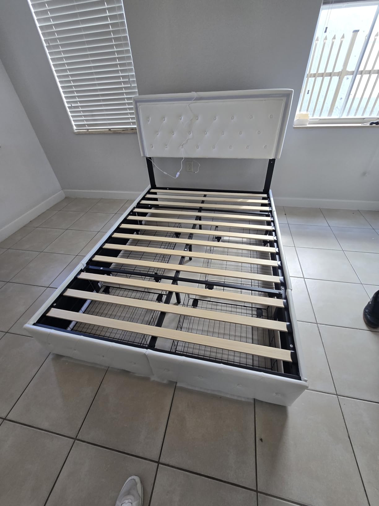 Full Size LED Bed Frame with 4 Storage Drawers and Adjustable Headboard, Velvet Upholstered Button Tufted Modern Platform Bed, Solid Wooden Slats Support, Easy Assembly, Beige customer photo 2